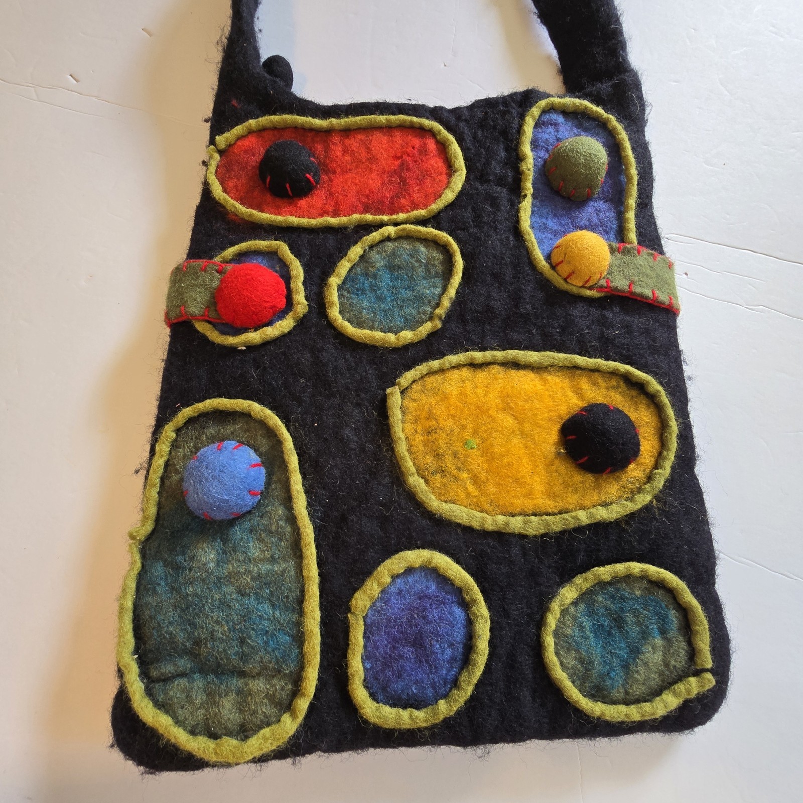 Anthropologie Rising Tide Felt Wool Handbag Applique Artsy Nepal Funky Colorful