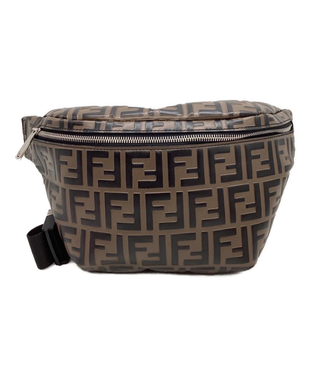 Fendi Zucca Diagonal Belt Bag 7VA434 Brown Black Authentic Women From Japan