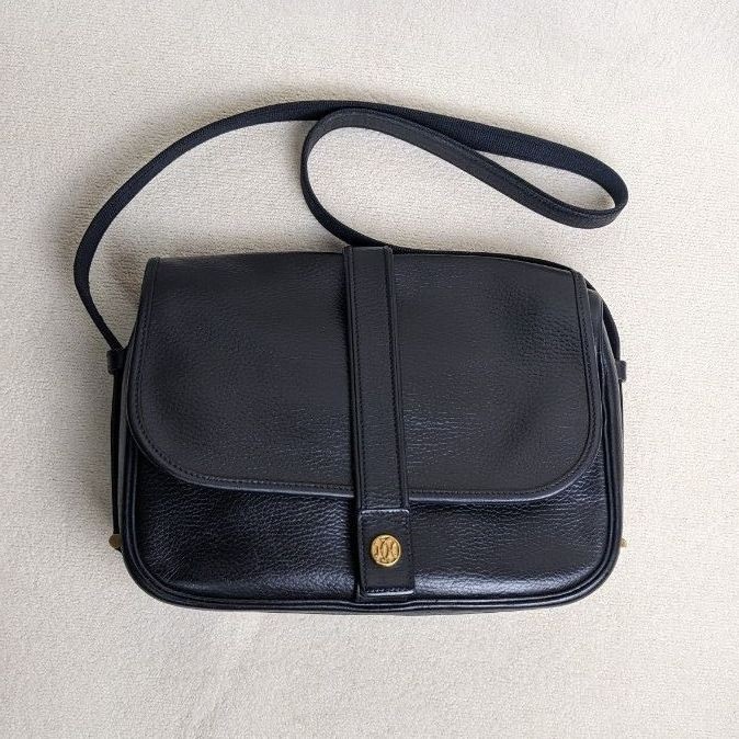 Auth HERMES Noumea Calf Leather Shoulder Bag Black US 10.6in Gold Hardware Used
