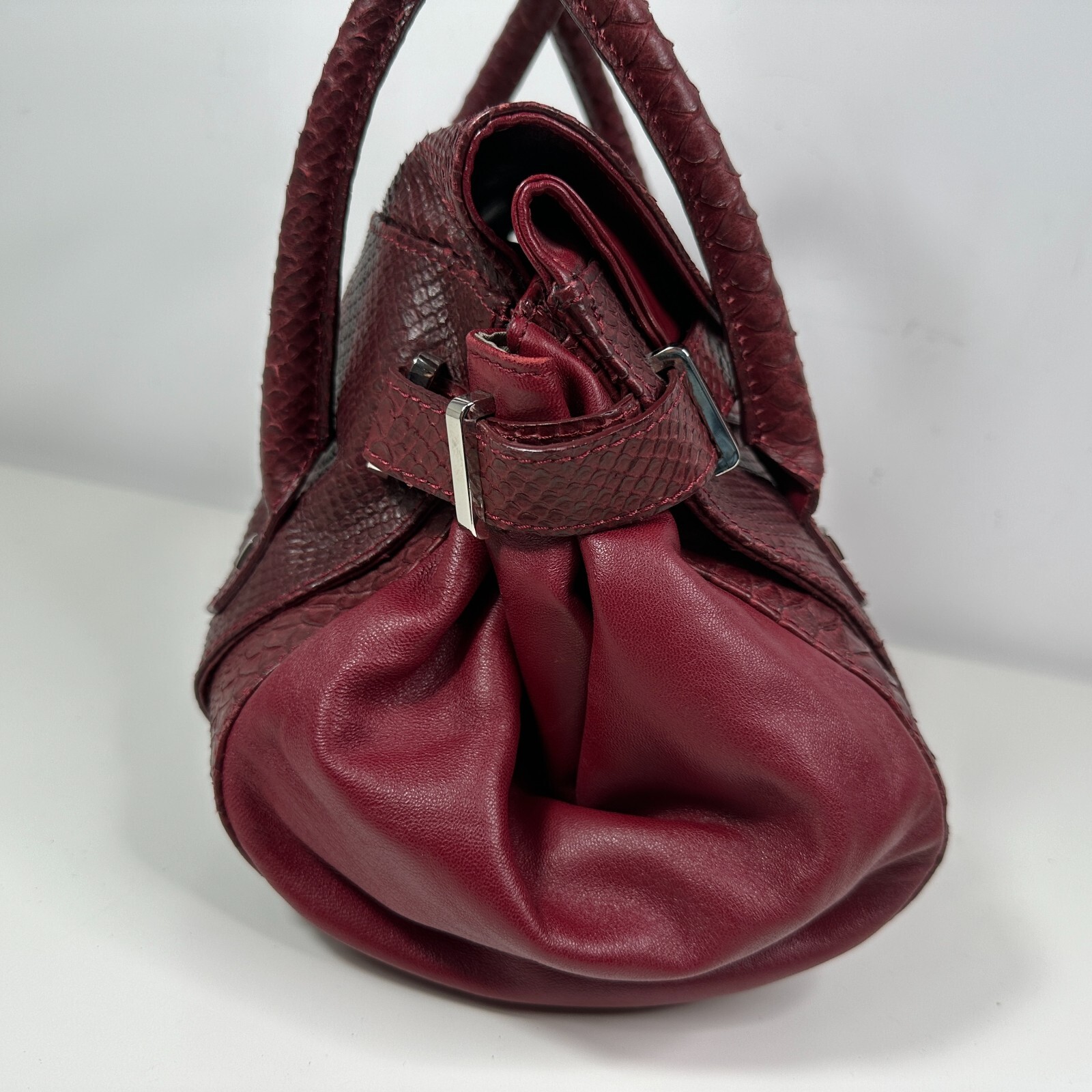 L.K.BENNETT LONDON BURGUNDY RED SNAKESKIN LEATHER HANDBAG SATCHEL