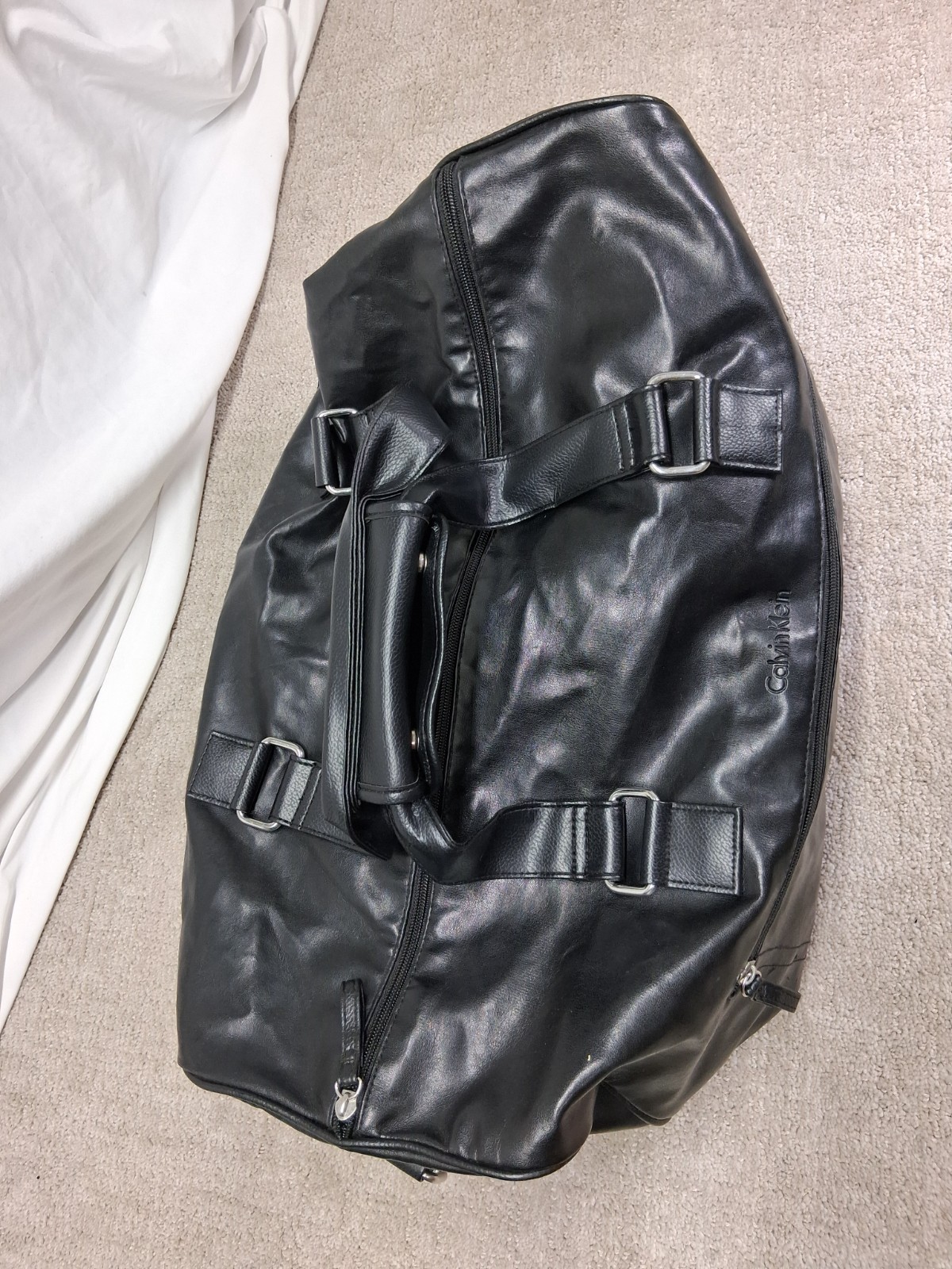 Calvin Klein Black Duffle Bag 100% PVC Polyester Lining Snap Handle Shoulder