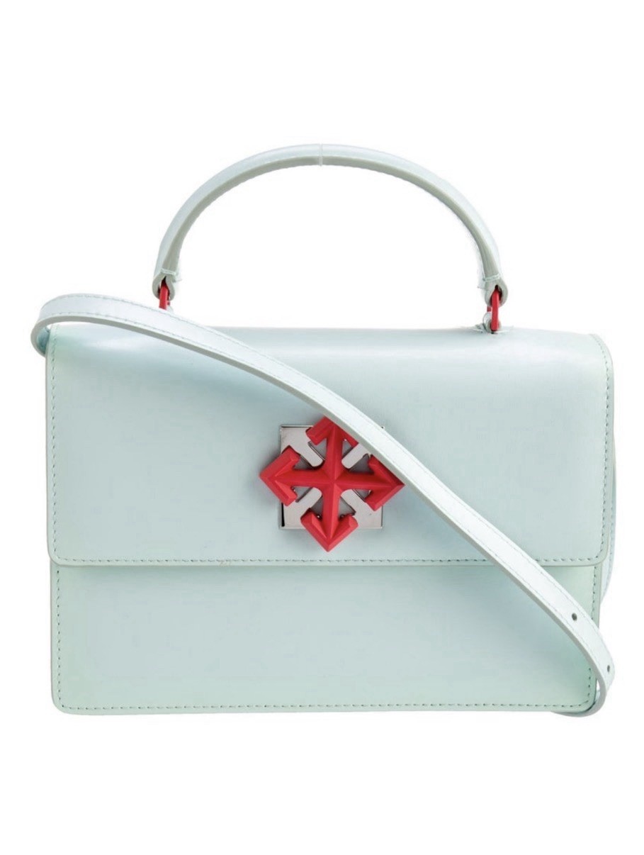 Off-White Jitney Top Handle Bag Light Blue Leather Red Arrow Logo Crossbody