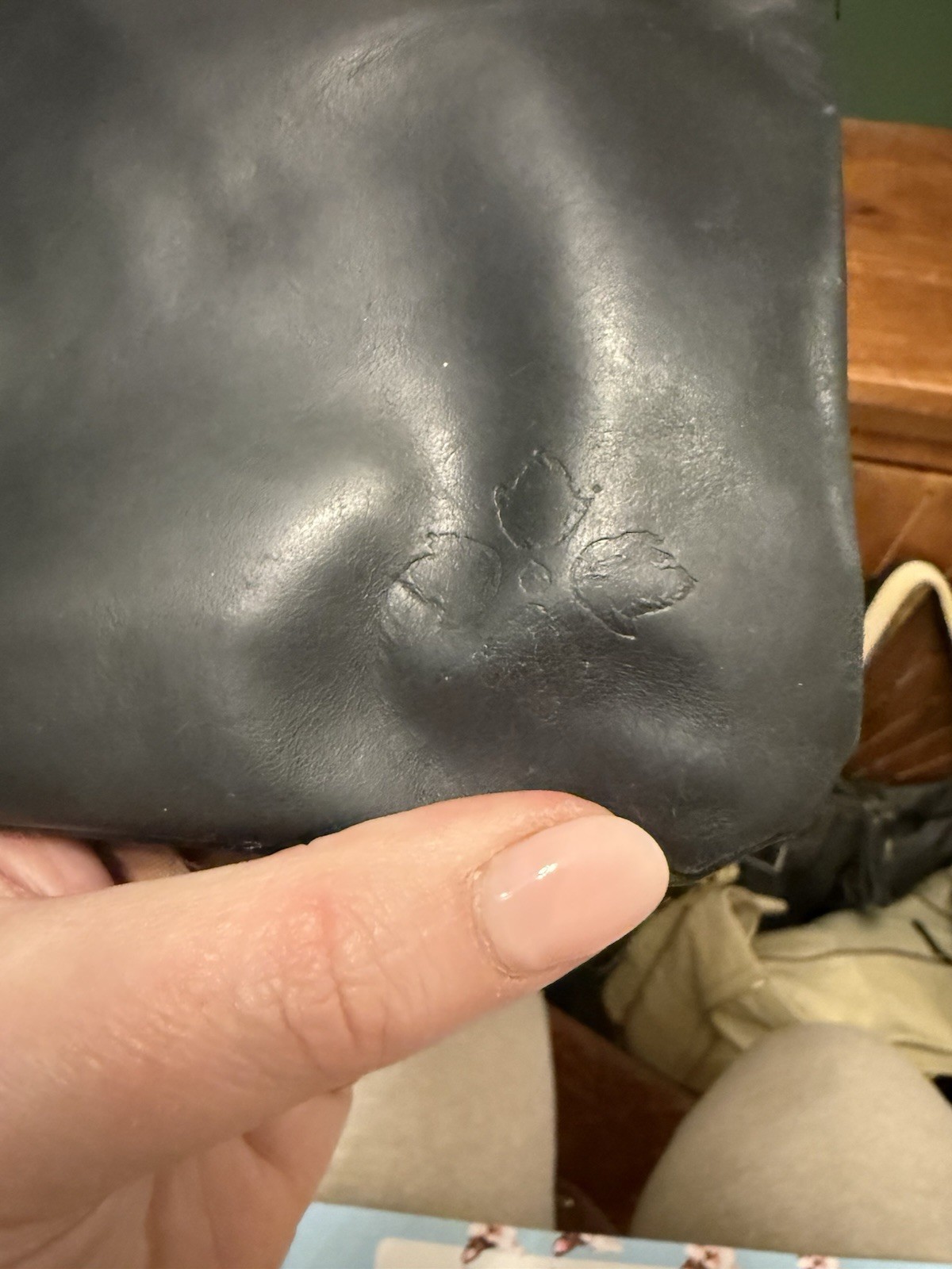Patricia Nash Black Clutch with Wrist Strap, Embossed Logo and Brand Card