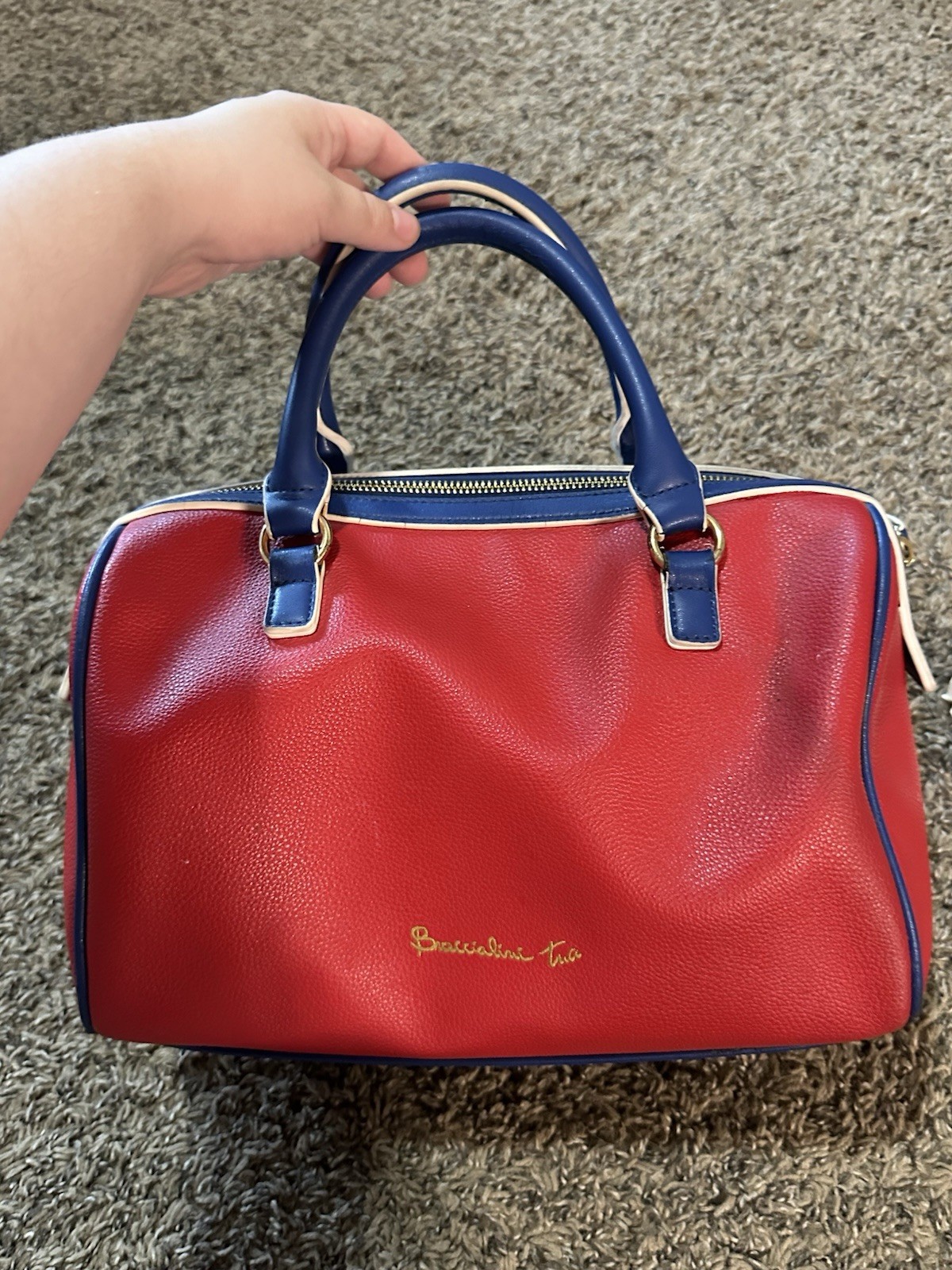Braccialini Multicolor Pictorial Satchel Top Handle Zip Lined Pockets Gold