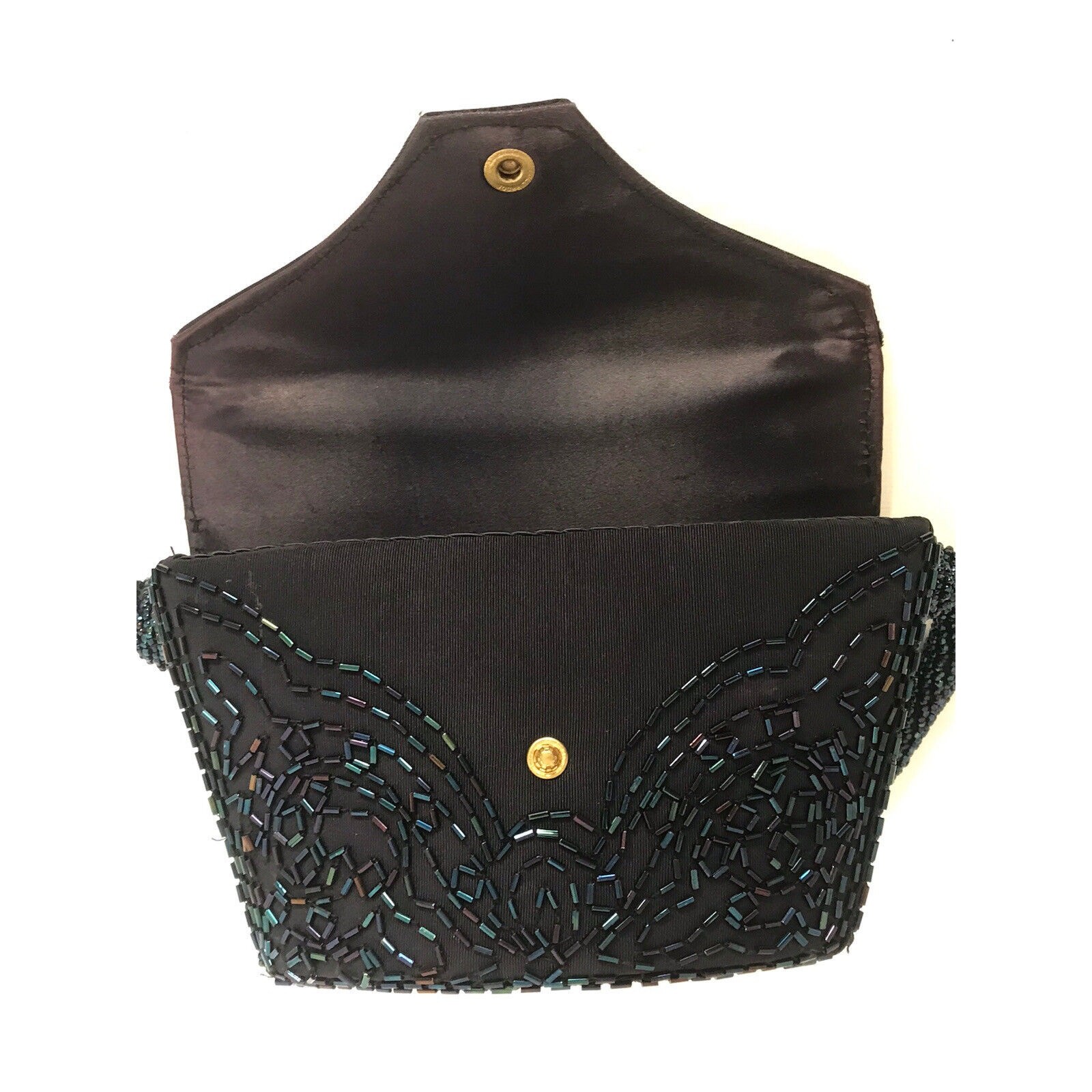 Vintage Silk Taffeta Beaded Bucket Purse Handbag Embellished Rauf Co Snap
