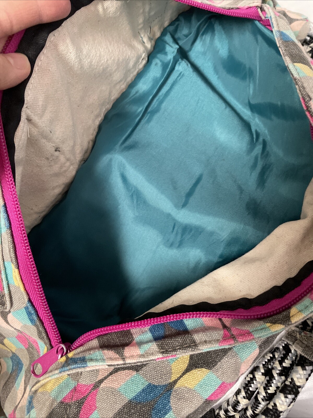 NICE KAVU Rope Sling Bag (Multicolor: Teal,Pink,Grey, Yellow) Geometric Design