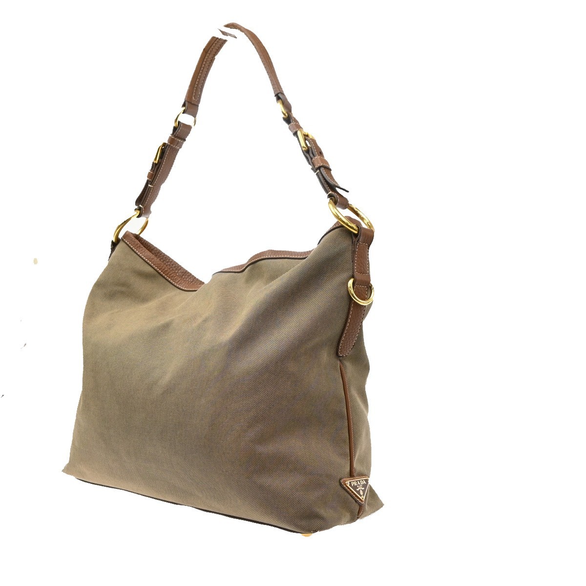 PRADA Logo Jacquard Shoulder Hand Bag Canvas Leather Brown GHW 85KD649