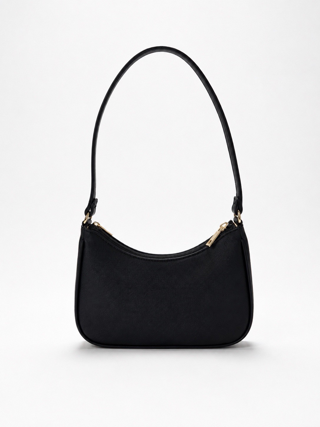 Women’s Small Black Crescent Shoulder Bag Zip Gold Hardware Chain Heart Charm