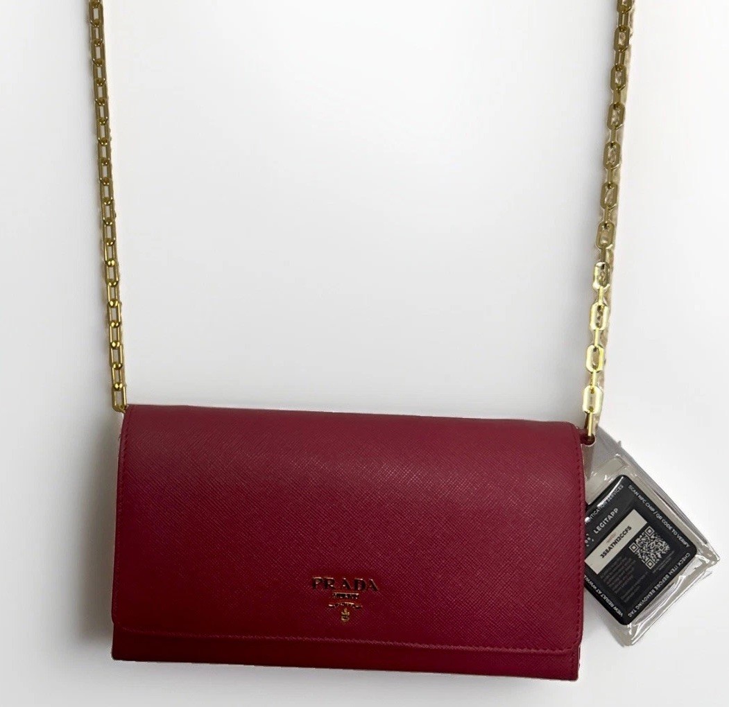Prada Saffiano Leather Chain Wallet Bag W/Box -LegitApp Authenticity Included