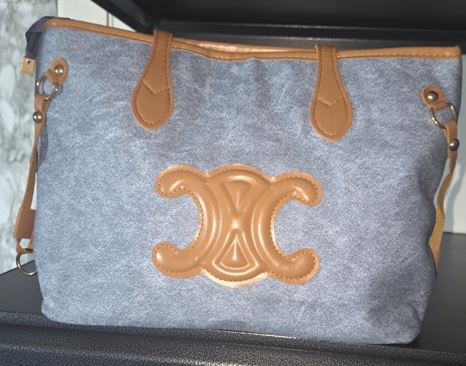 Blue/Brown Solid Shoulder Bag Medium Zip Closure Detachable Adjustable Strap
