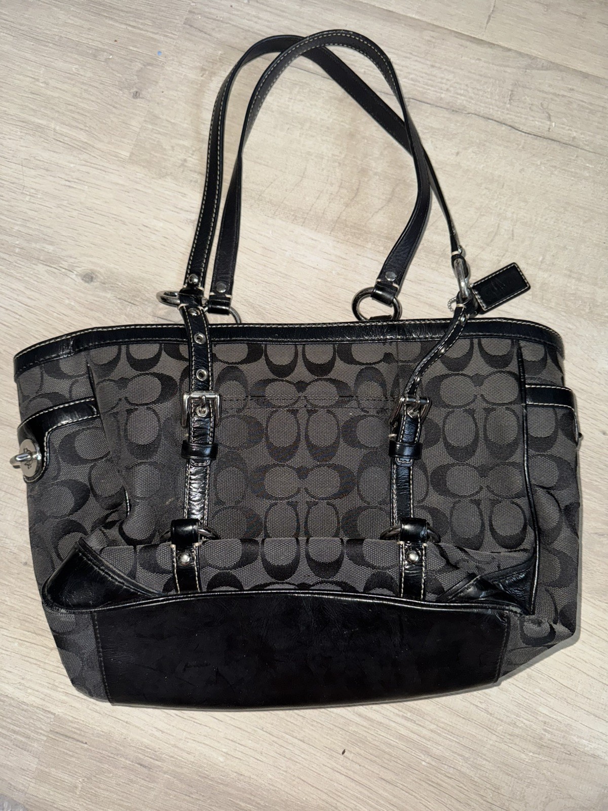 Vintage Coach Signature C Medium Tote Bag, Black/Gray, Pink Lining, Purse