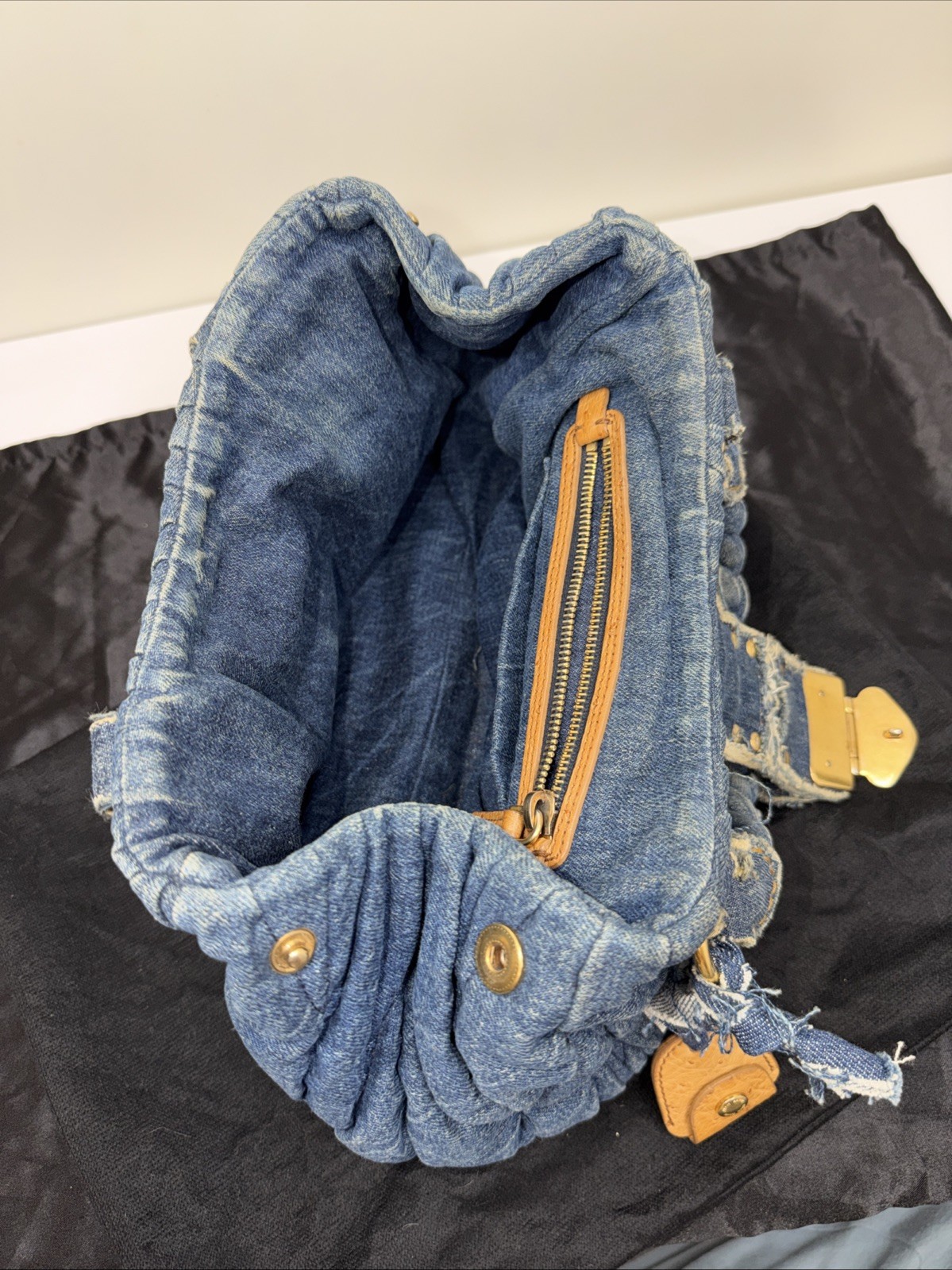 Miu Miu Bag Denim Purse Braided Quilted Small Handbag Gold Logo Hardware