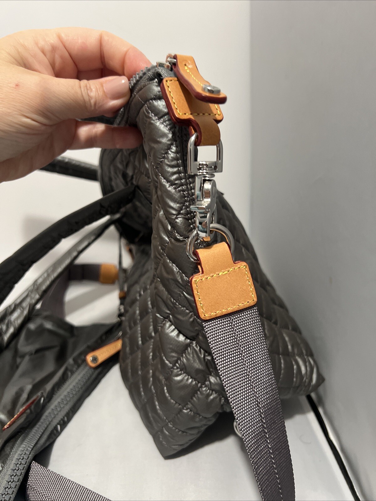 MZ Wallace Quilted Steel/ Gray Bag
