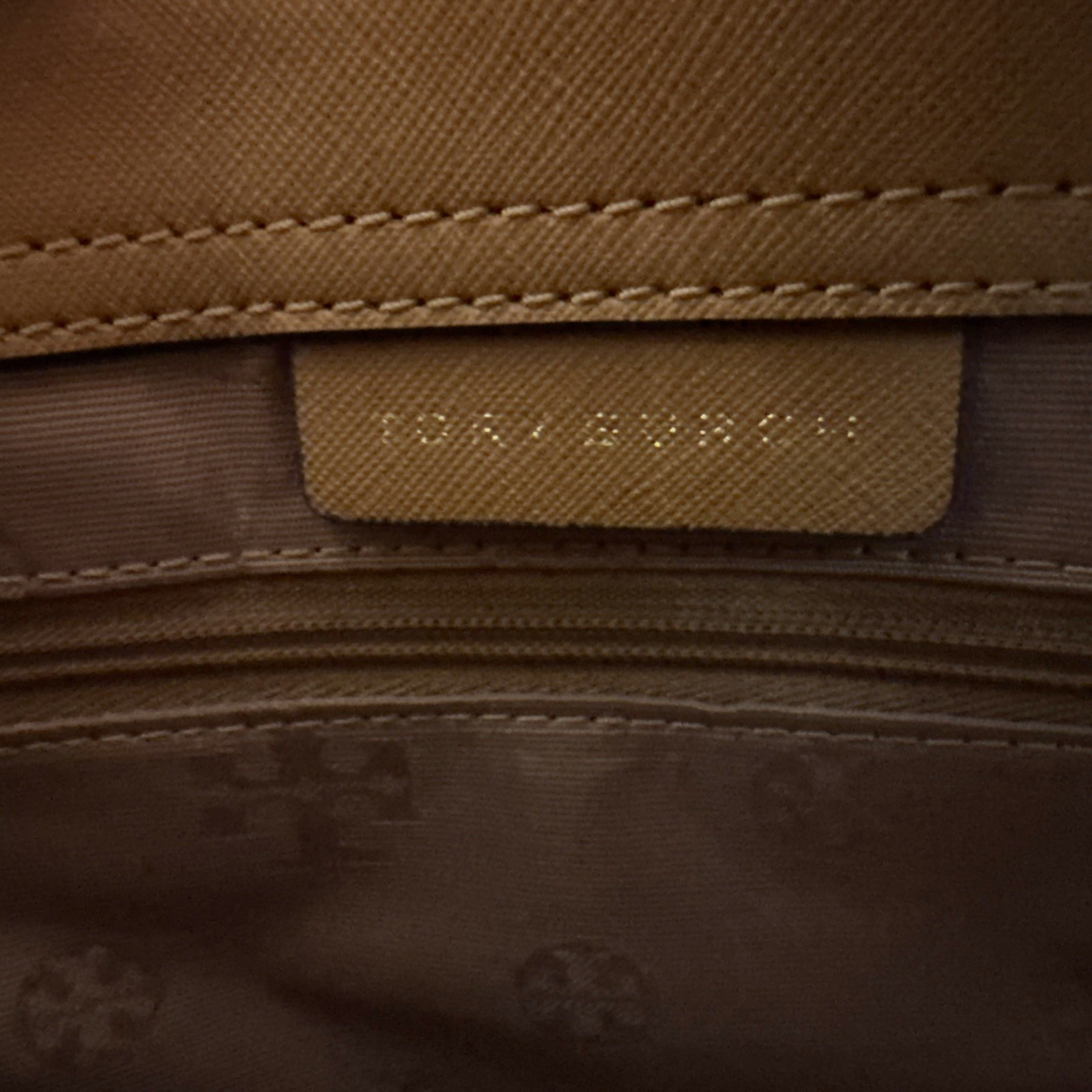Tory Burch Emerson Small Top Zip Crossbody Saffiano Leather Camel Gold EUC