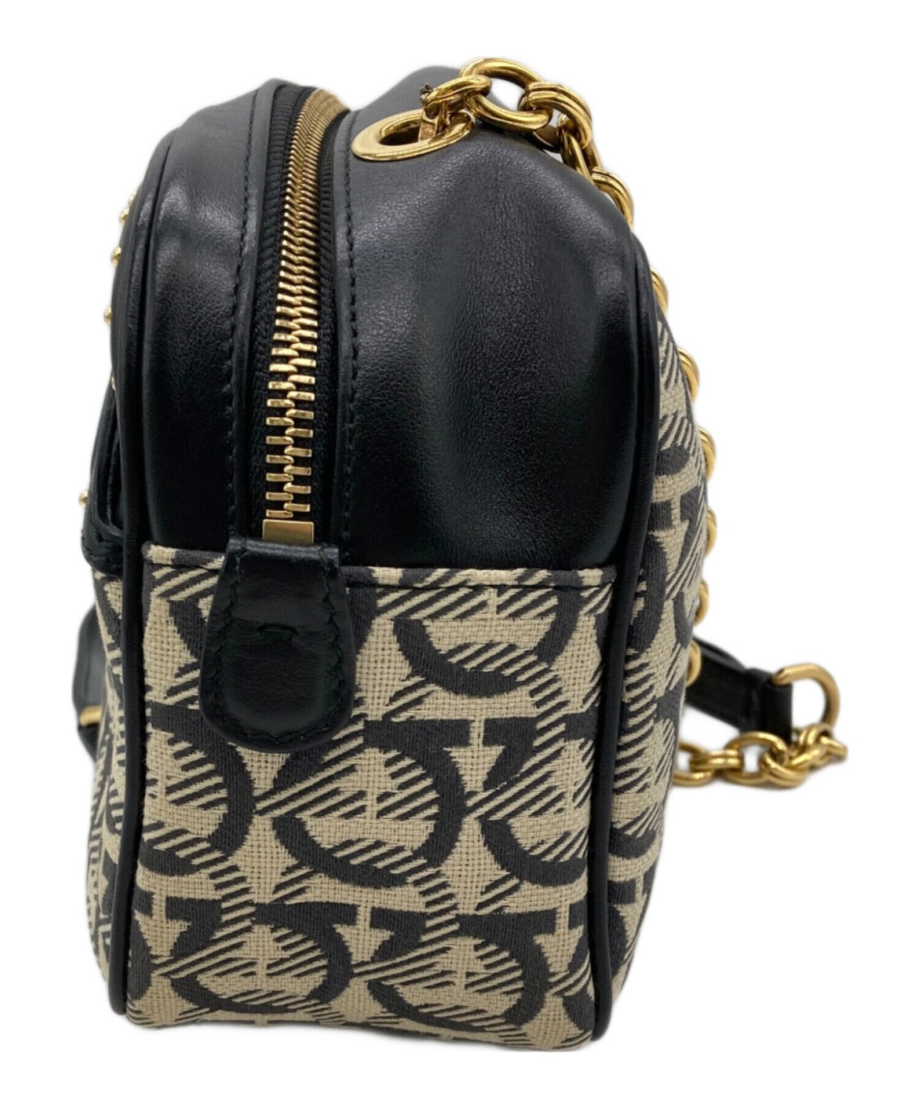SALVATORE FERRAGAMO Camera Bag Gancini Canvas Leather Beige Authentic From Japan