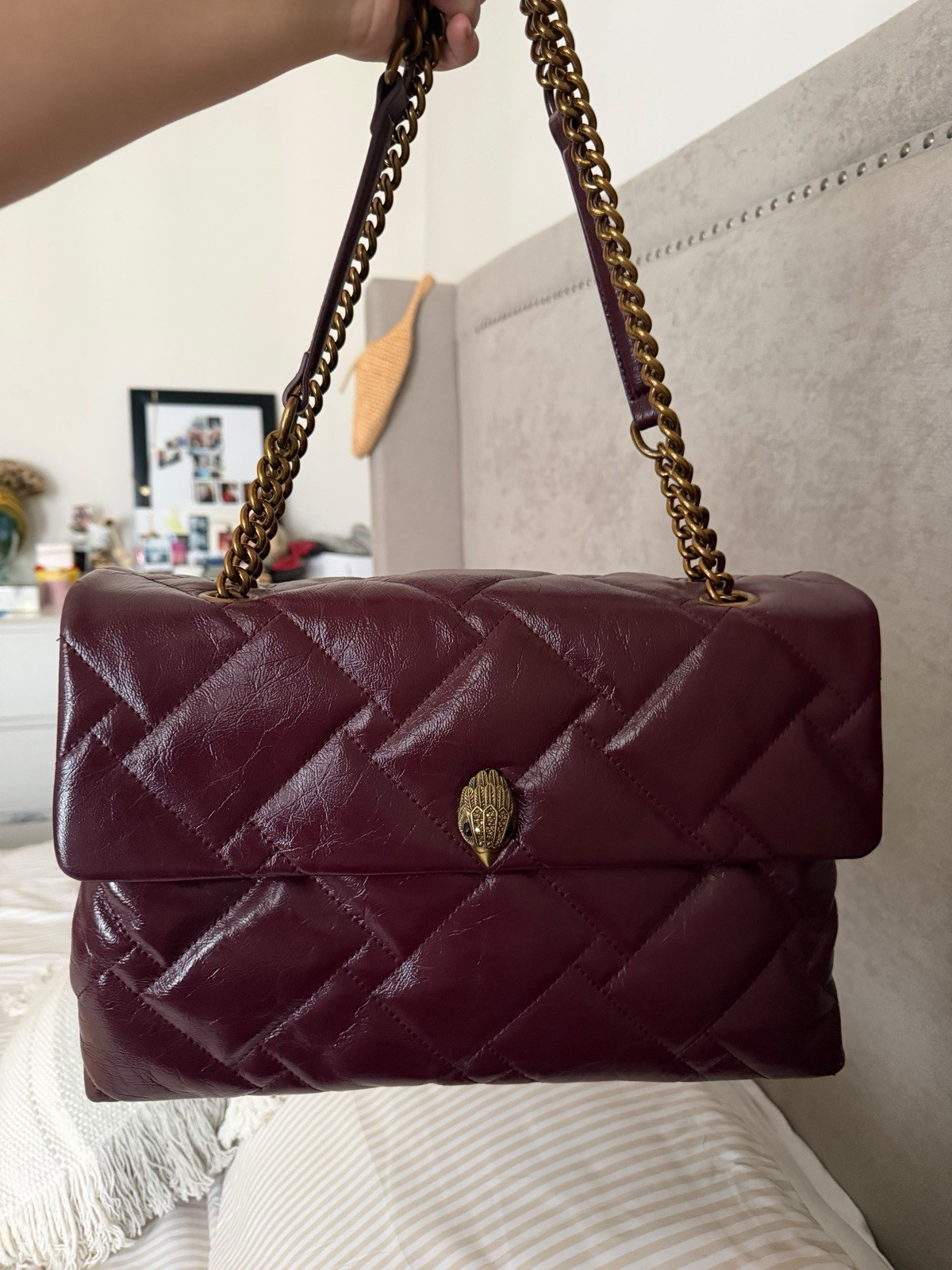 Large Kurt Geiger London Kensington Burgundy Quilted Leather