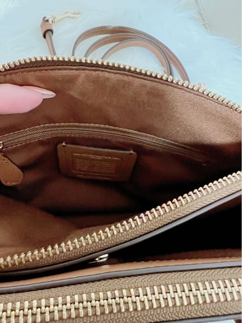Coach 2Way Signature Ꮮ1677-F58290 Shoulder Bag PVC Brown Authentic F060114