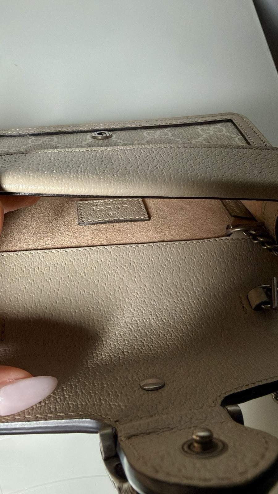 Gucci Dionysus GG Supreme Beige Mini Chain Strap Shoulder Bag