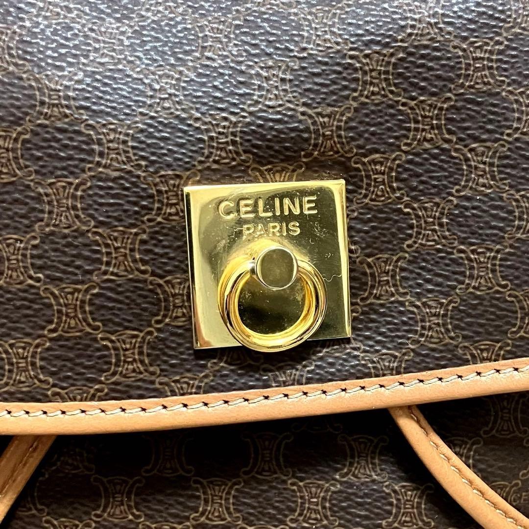CELINE Gancini Macadam Brown PVC Leather Backpack Women Authentic Bag