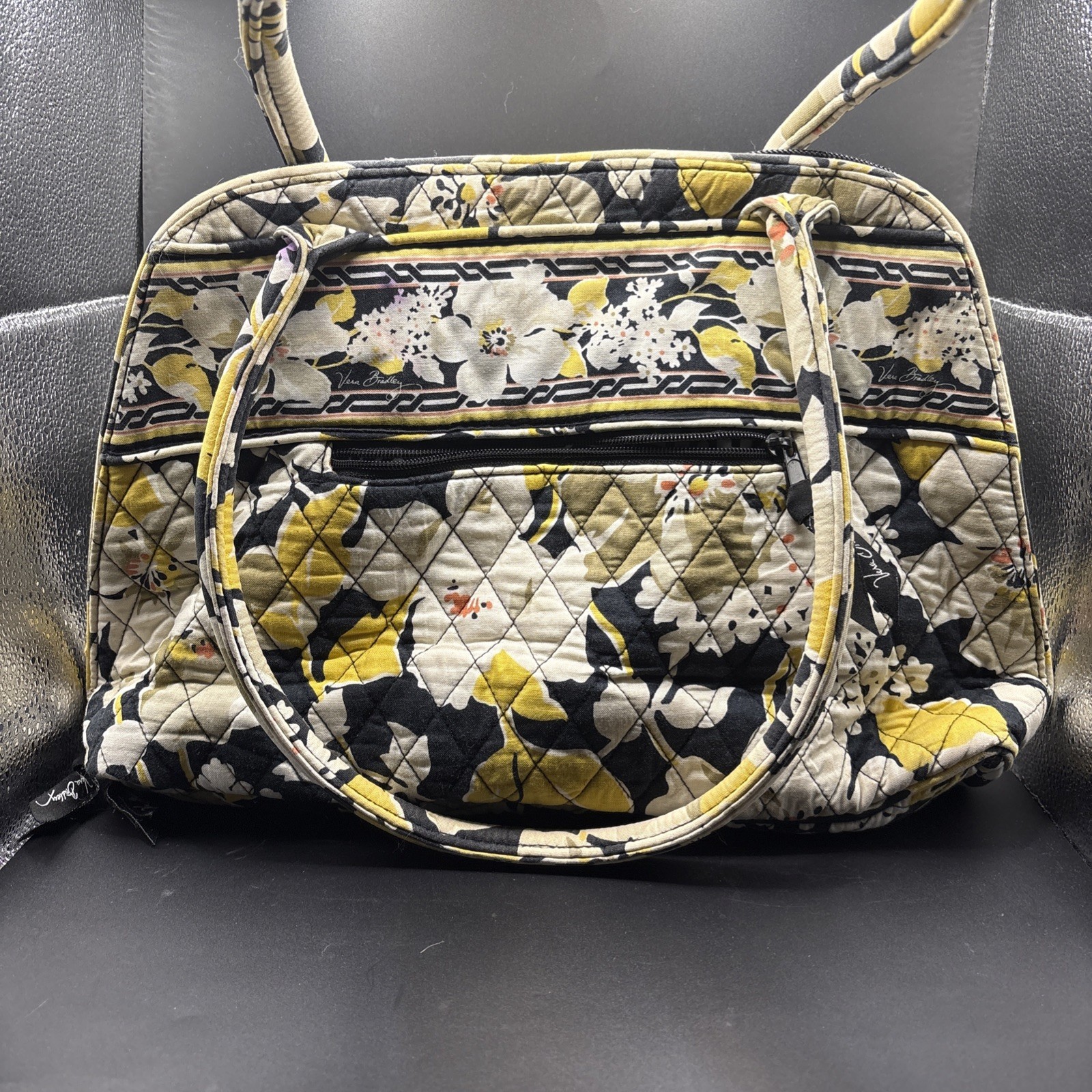 Vera Bradley In Retired Dogwood Pattern. Zips 3/4 Around. 3 Pockets.
