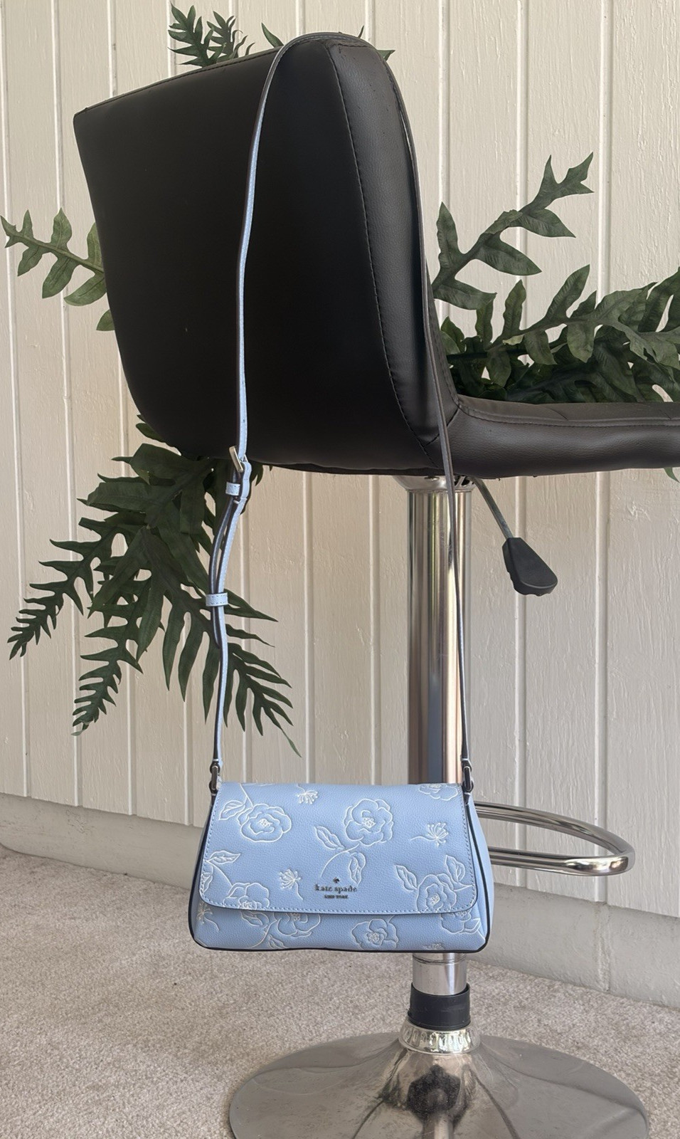 KATE SPADE SUTTON MINI FLAP CROSSBODY BAG SHOULDER BLUE FLORAL EMBOSSED LEATHER