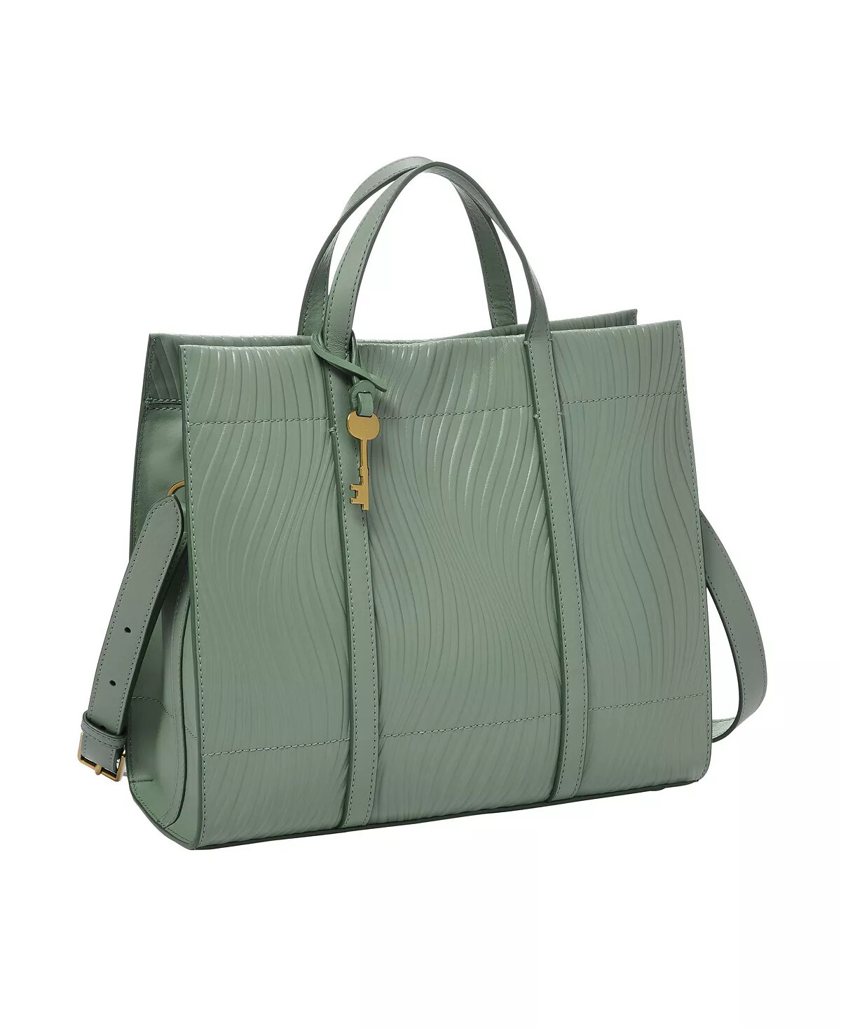 NWT $250 Fossil Carmen Shopper Wave Embossed Leather Tote Sage Green ZB1662343