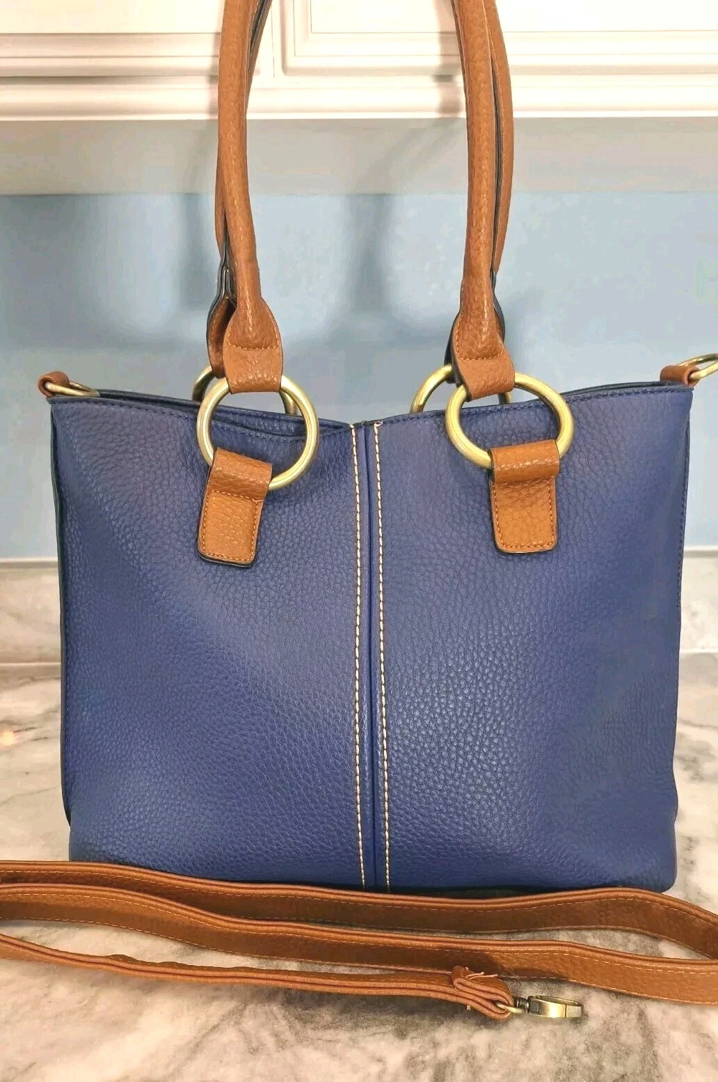 Clearance BLUE Adj Crossbody Shoulder Handbag Brass Decore Go Anywhere New