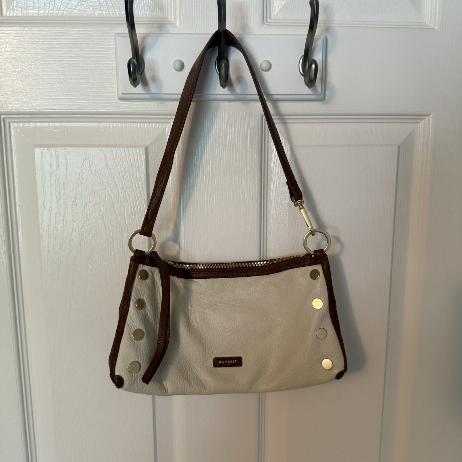 Hammitt Kyle Sml West End/Antique Gold Cream Brown Leather Shoulder Bag Purse