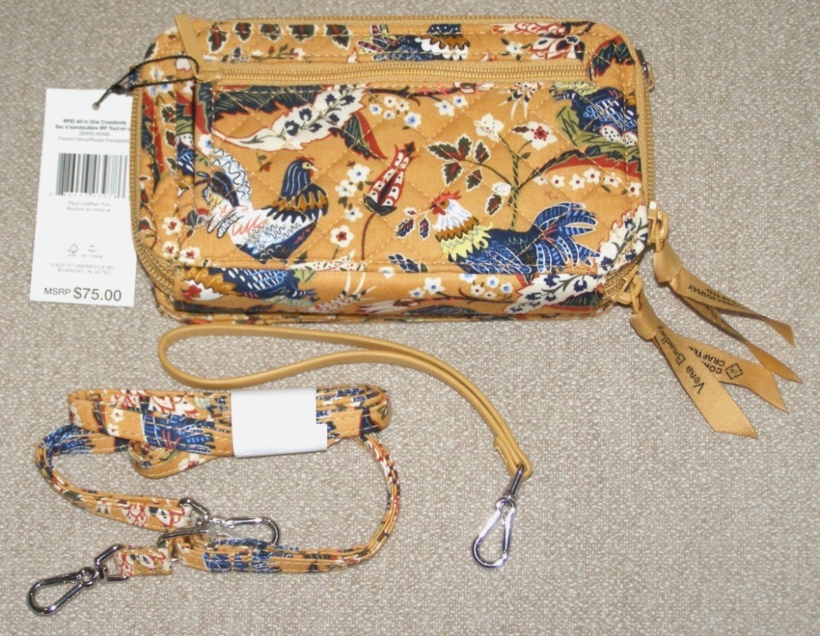 Vera Bradley – RFID All in One Crossbody Bag – RARE French Hens – NEW WITH TAGS!