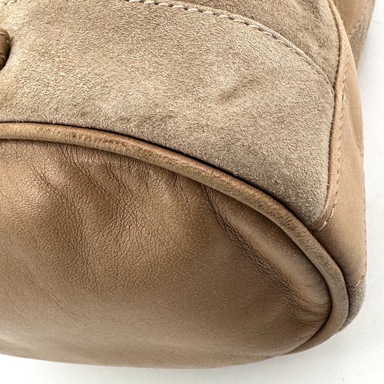 GUCCI Horsebit Suede Drawstring bag Beige Suede Authentic