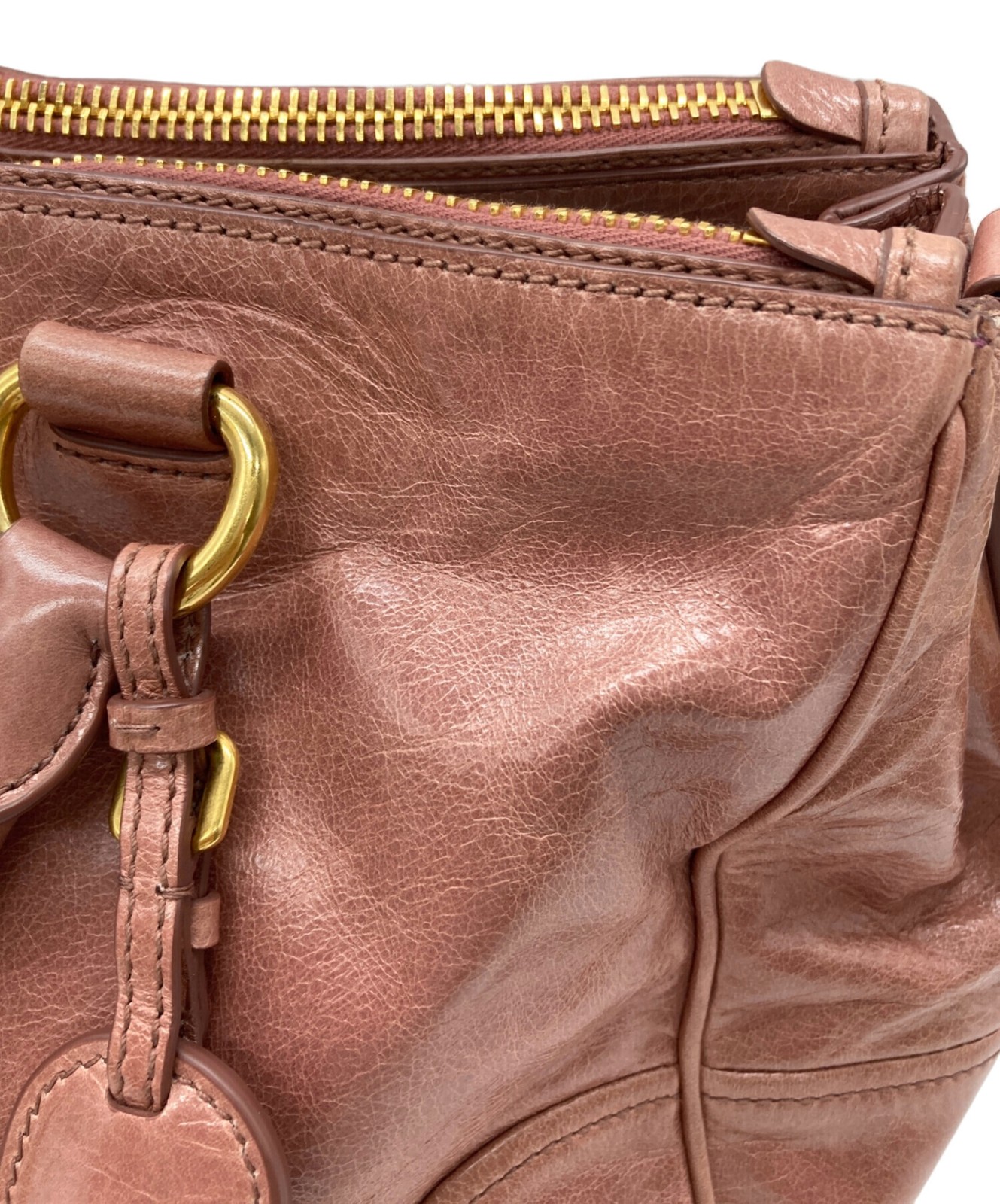 Miu Miu Vitello Pink Leather 2WAY Shoulder Bag RN1091 Auth