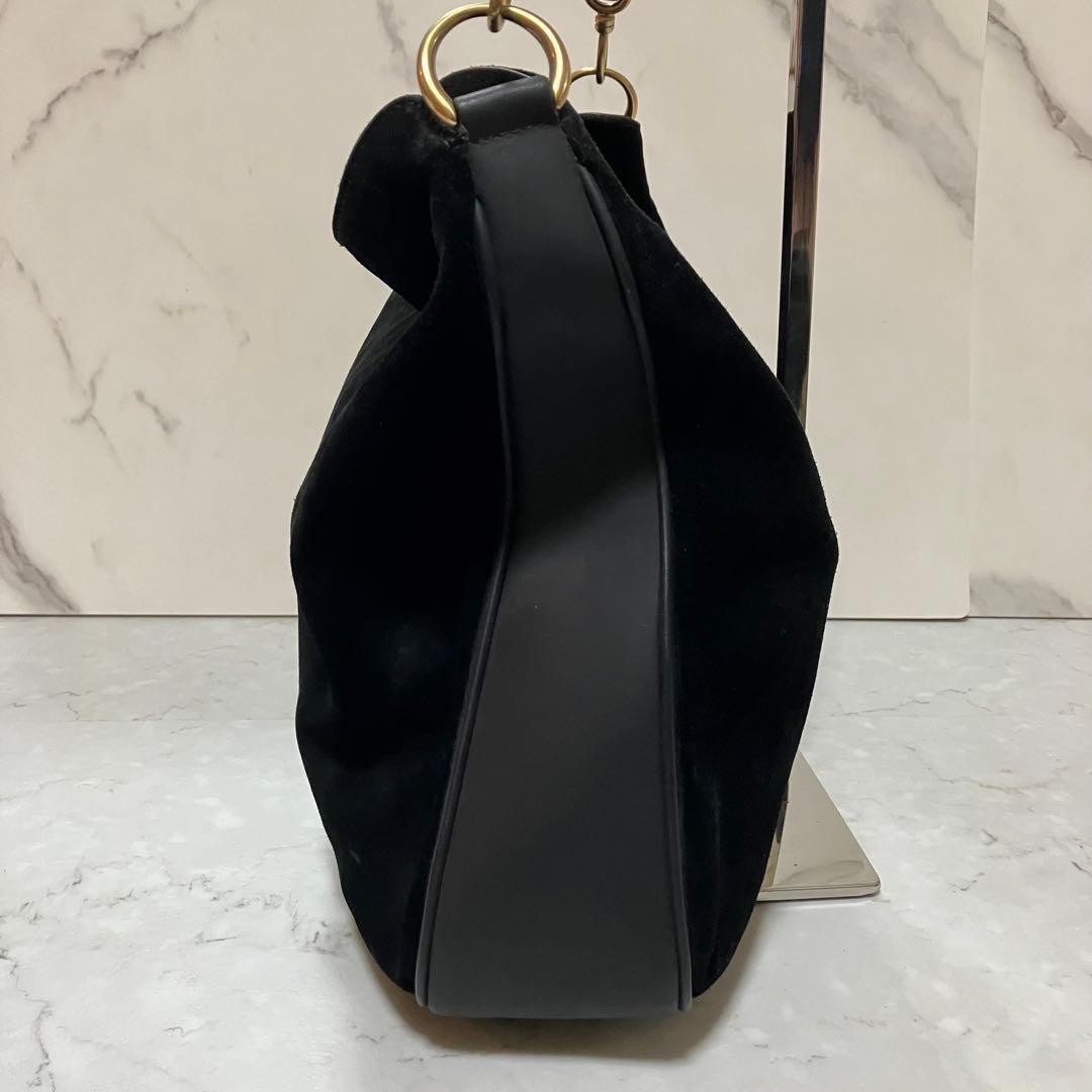 Excellent Condition GUCCI Bamboo Handbag Shoulder Suede Black