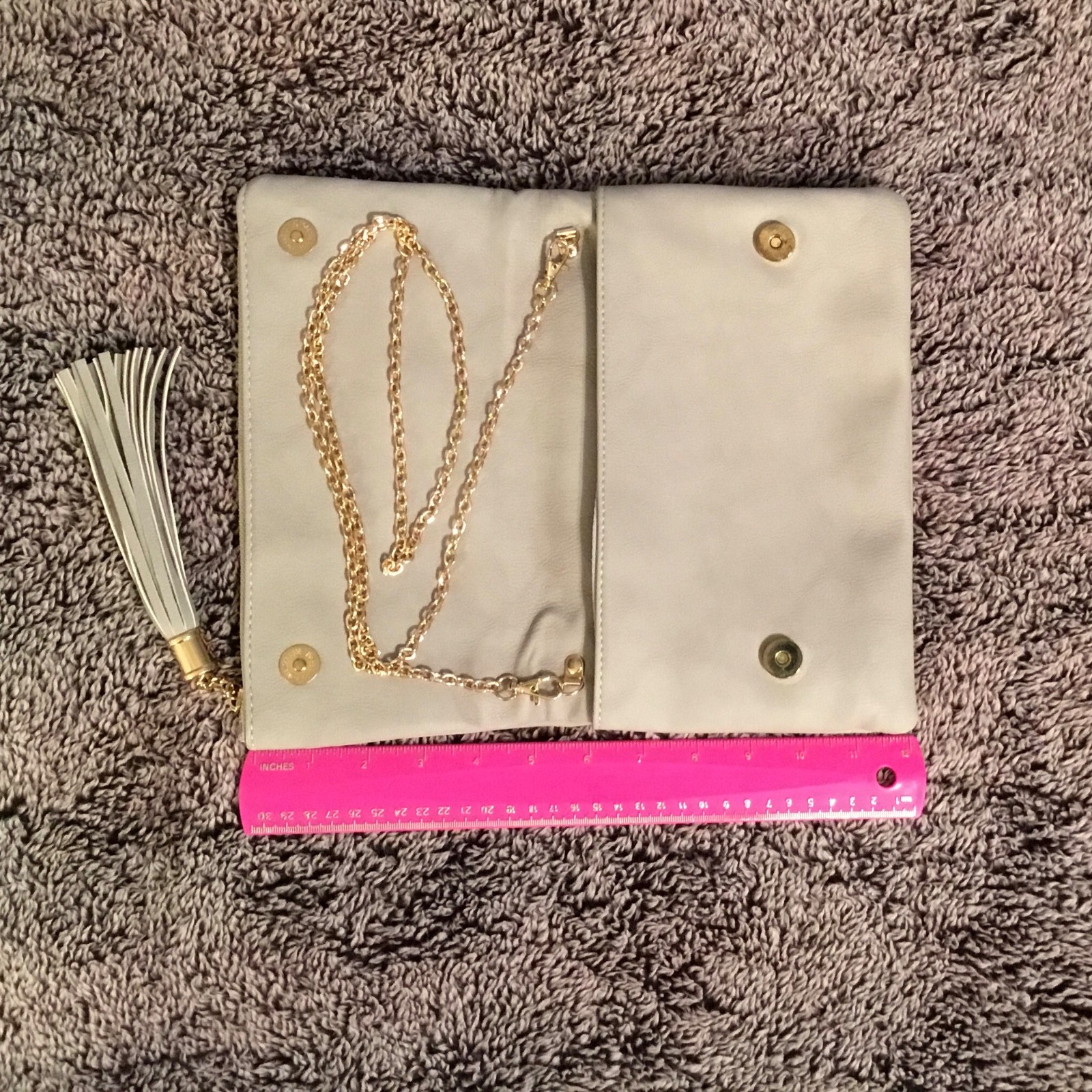 Clutch Purse Tassle & Gold Chain Cream with Cutout design phone/glasses pockets