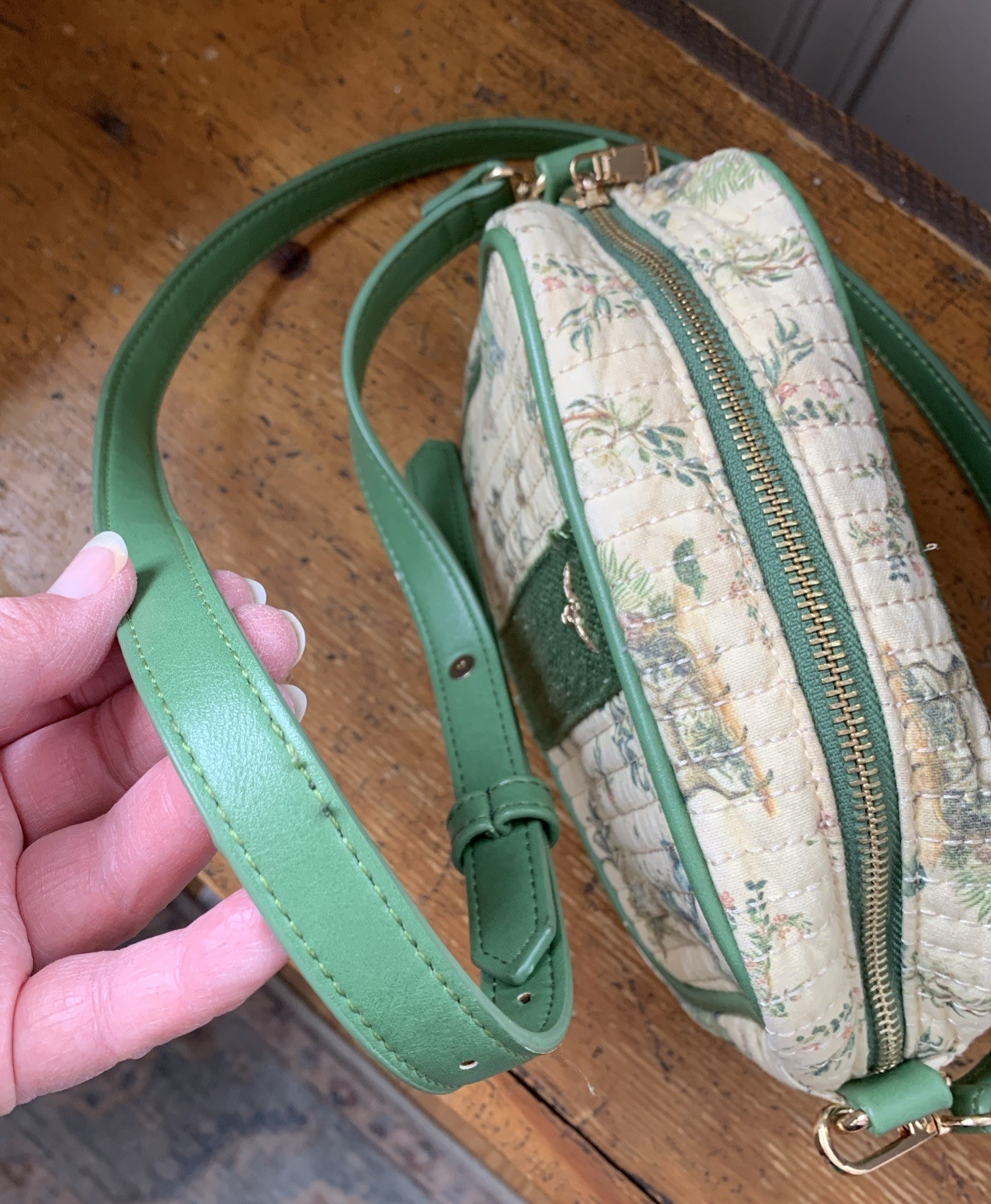FABLE England Quilted Forest Animals Print Kelly Green Crossbody Bag Purse Small