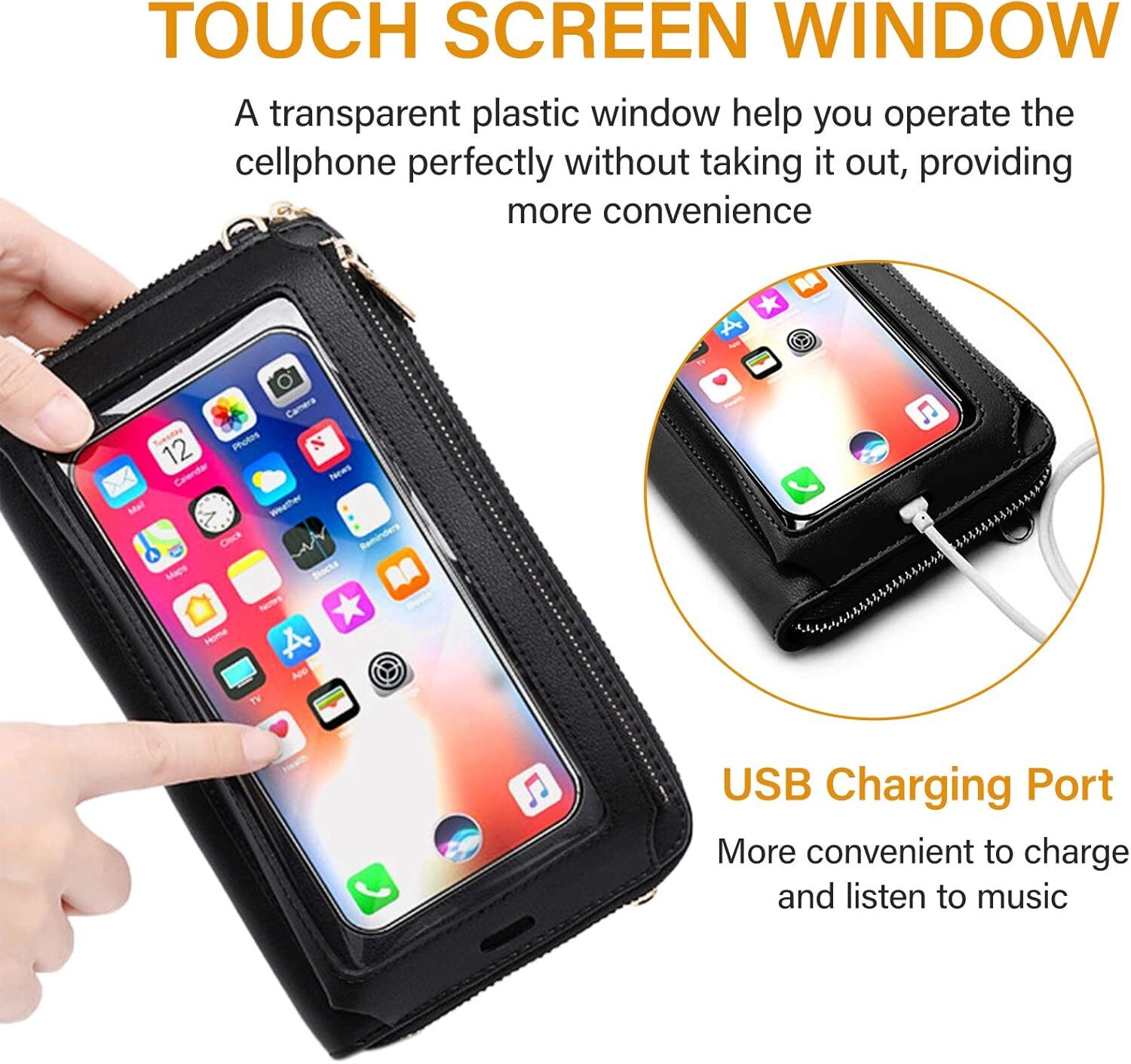 Women Touch Screen Crossbody Shoulder Bag Cell Phone Purse RFID Wristlet Wallet