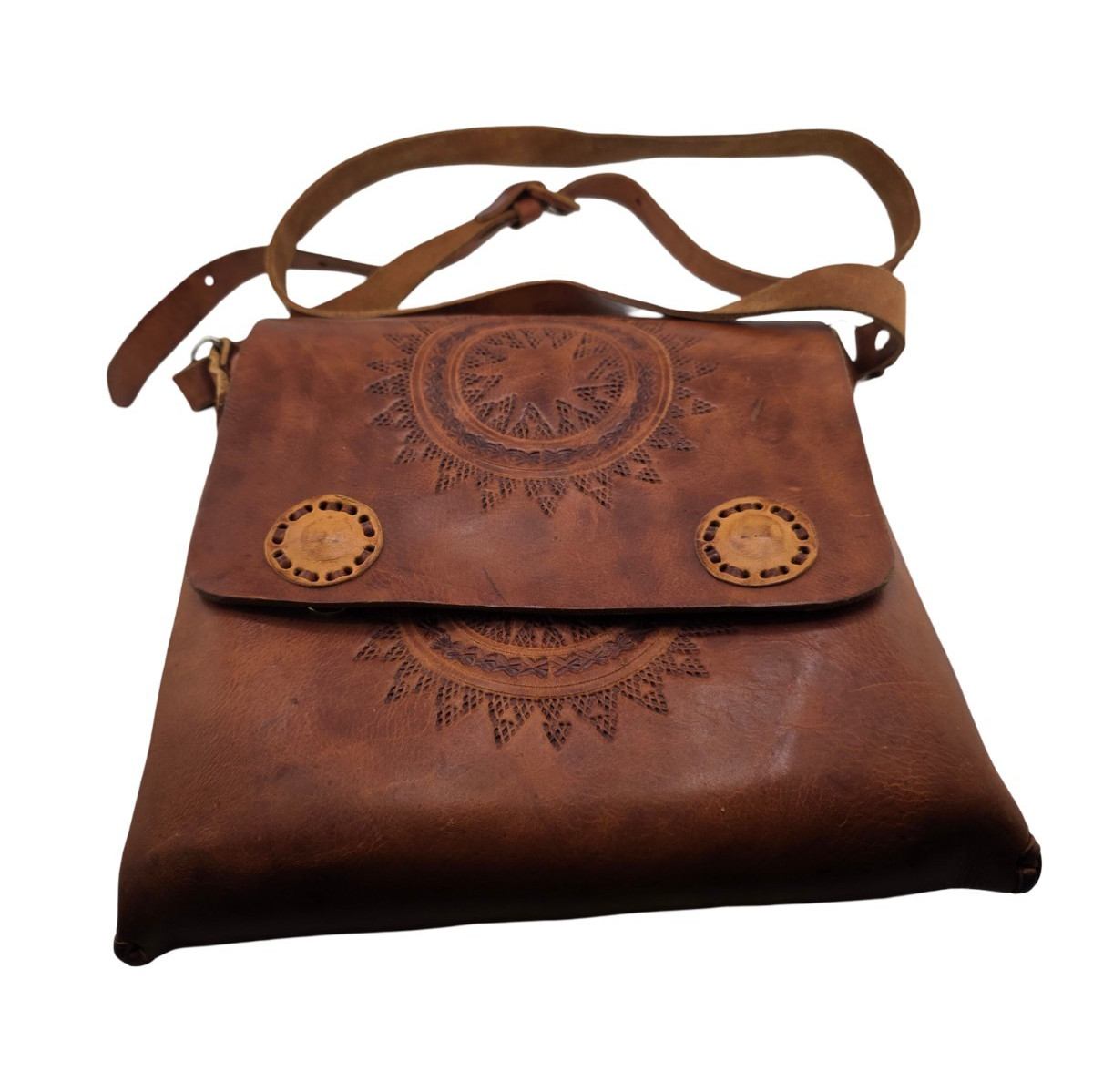 Vintage Leather tooled handcrafted crossbody bag