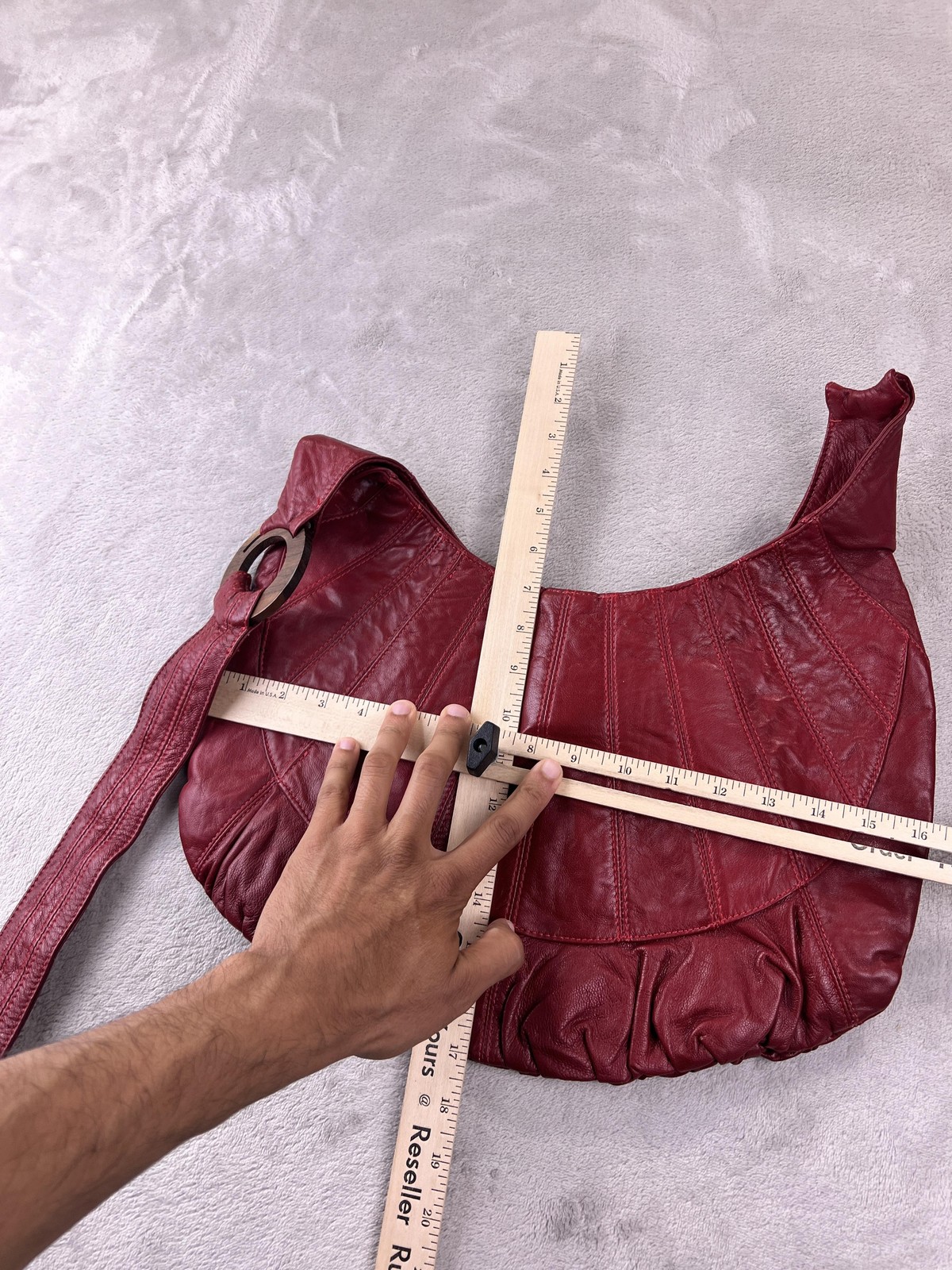 Ananas New York Hobo Bag Womens Large Red Leather Wood Ring Made in NYC *READ*