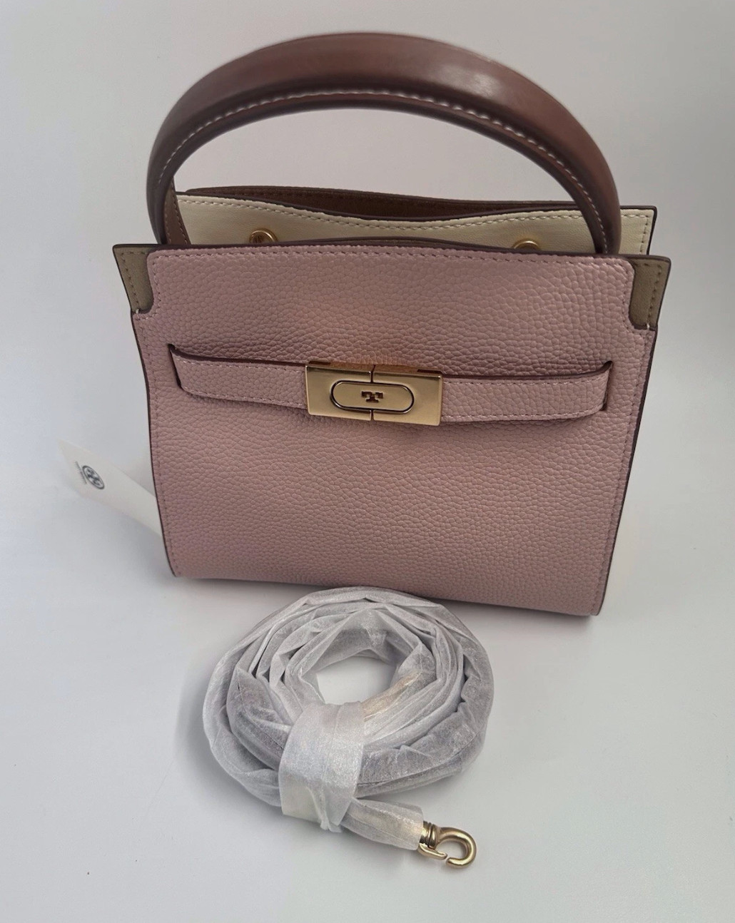 AUTHENTIC Tory Burch Lee Radziwill Pebbled Petite Pink Double Bag Crossbody NWT