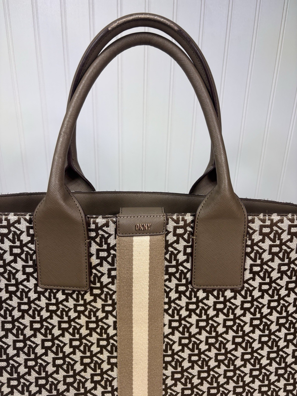 DKNY Carlita Book Tote + Shoulder Strap Purse Bag Monogram Embroidered