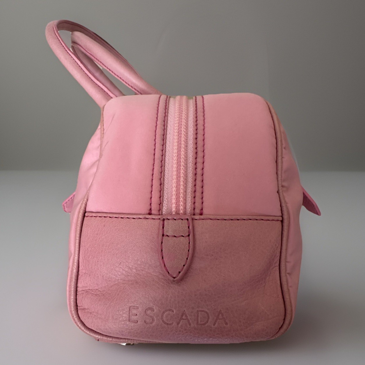 NWT Auth ESCADA Pink Nylon TESSUTO Leather Handles Shoulder Bag Silver Charm