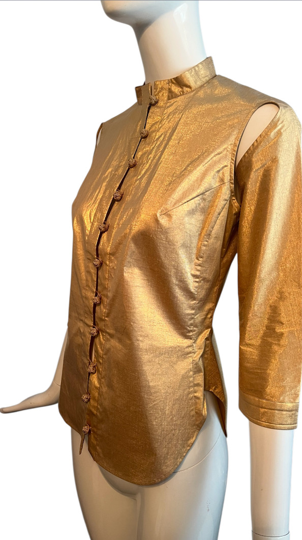 ARCHIVAL LEE MCQUEEN / ALEXANDER MCQUEEN S/S 2000 “THE EYE” CUTOUT METALLIC TOP