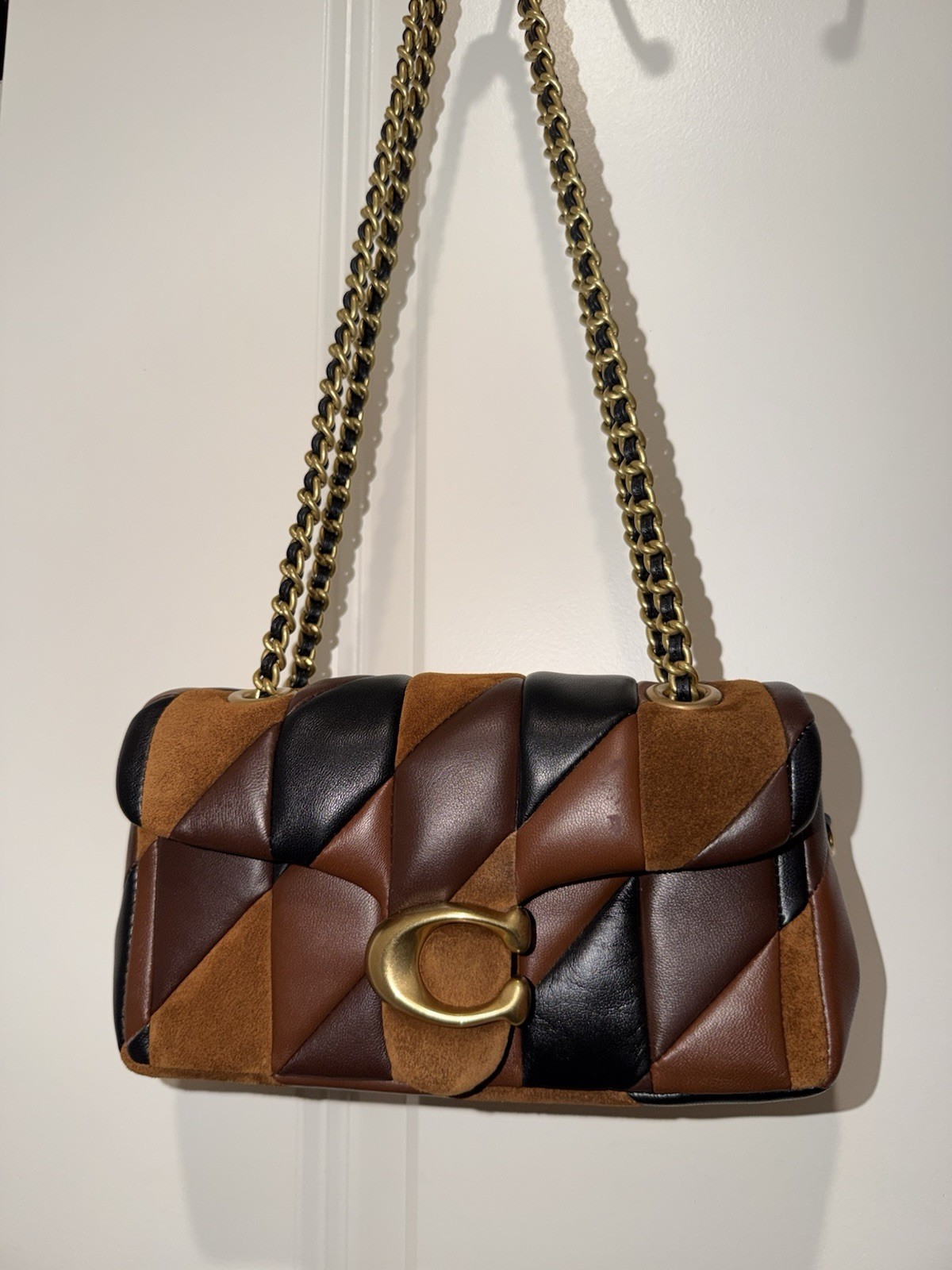 Coach quilted patchwork tabby 20 maple shadow brown shoulder bag