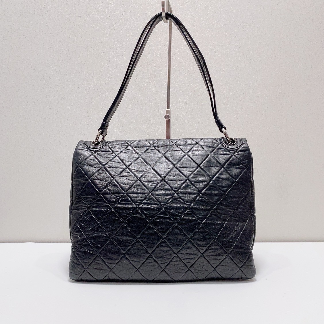 Chanel Vintage Envelope black waxed calfskin large shoulder underarm handbag