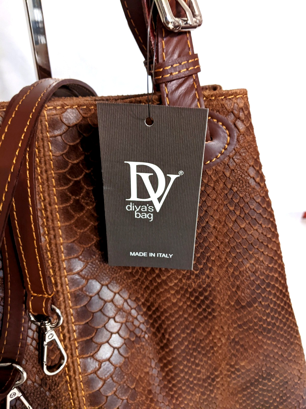 ITALIAN LARGE PYTHON-EMBOSSED LEATHER TOTE BAG HANDBAG by DIVAS – MADE IN ITALY