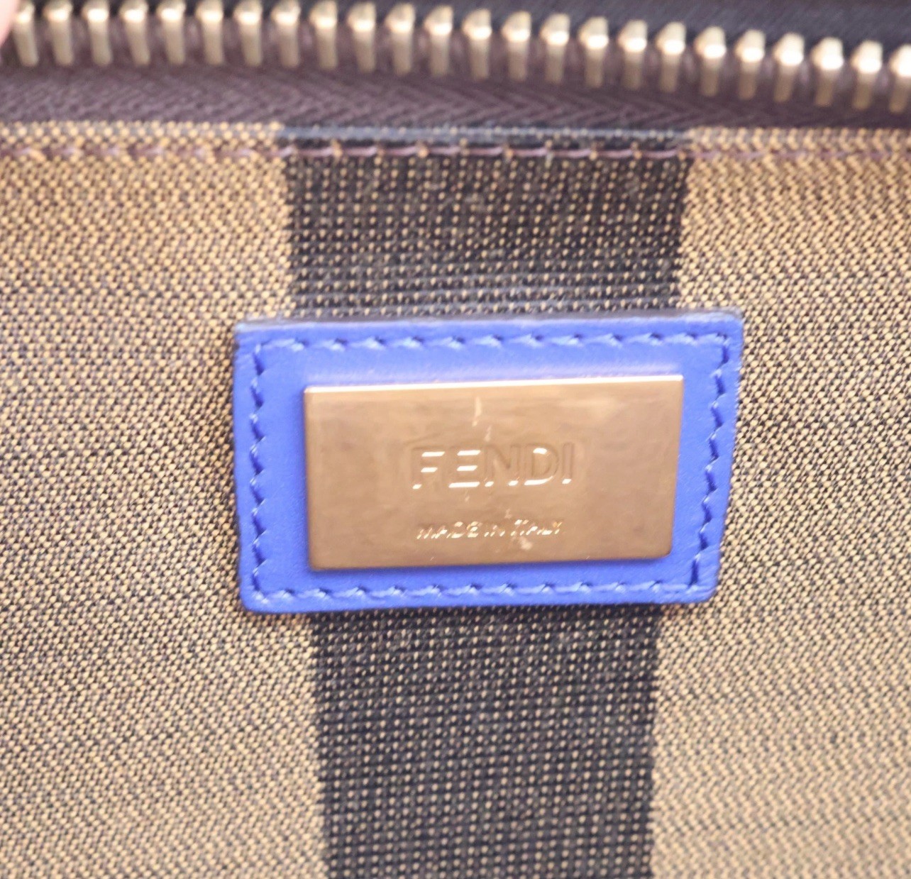 Fendi Blue Peekaboo Medium Leather Bag Sequin Interior gold hardware