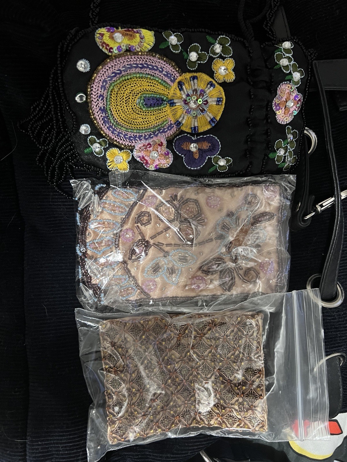Women’s Shoulder Bag Lot 7 ; Crochet Fringe Sequin Coin Purse Chain Strap Zip