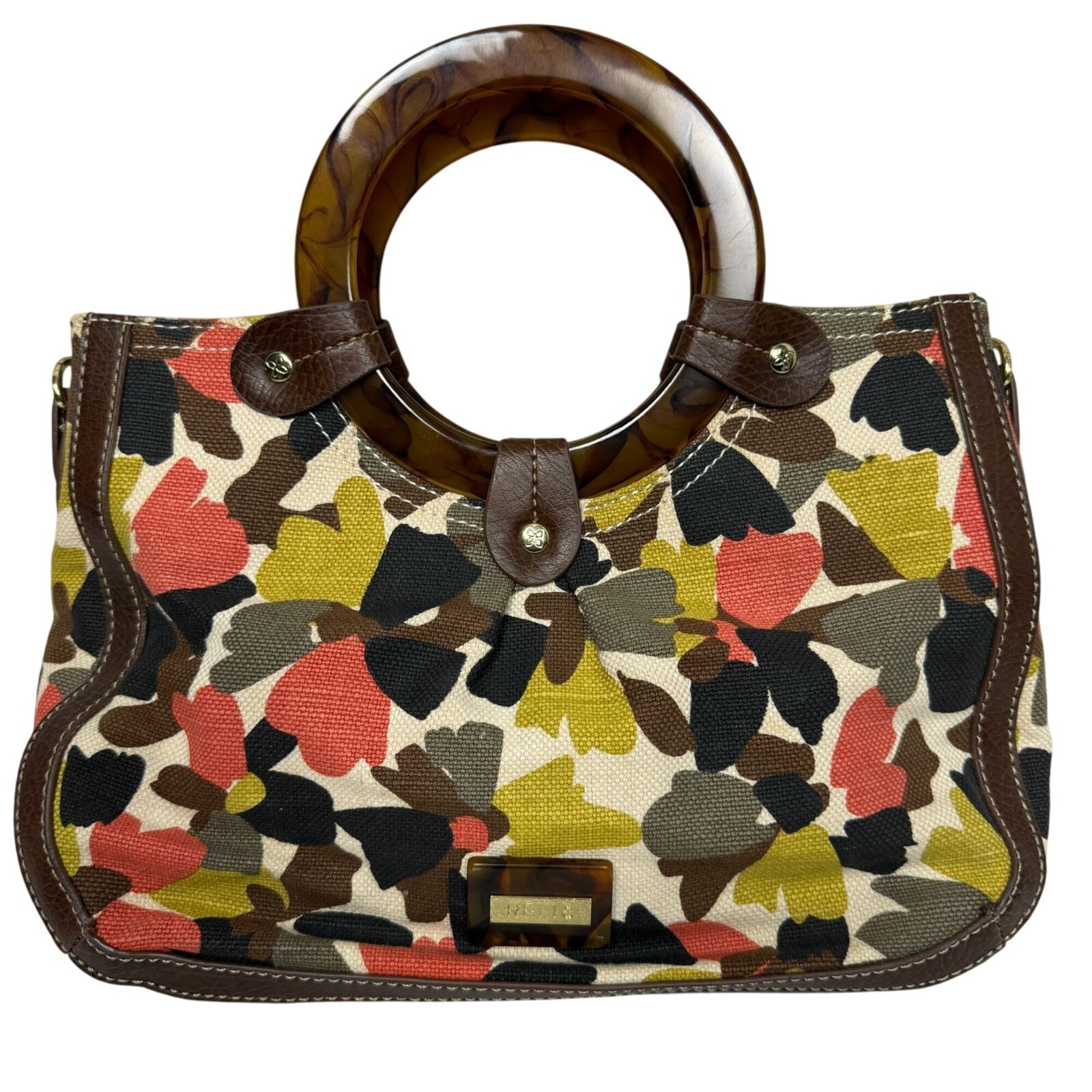 Relic Floral Canvas Handbag With Brown Resin Circular Handles Boho Tote