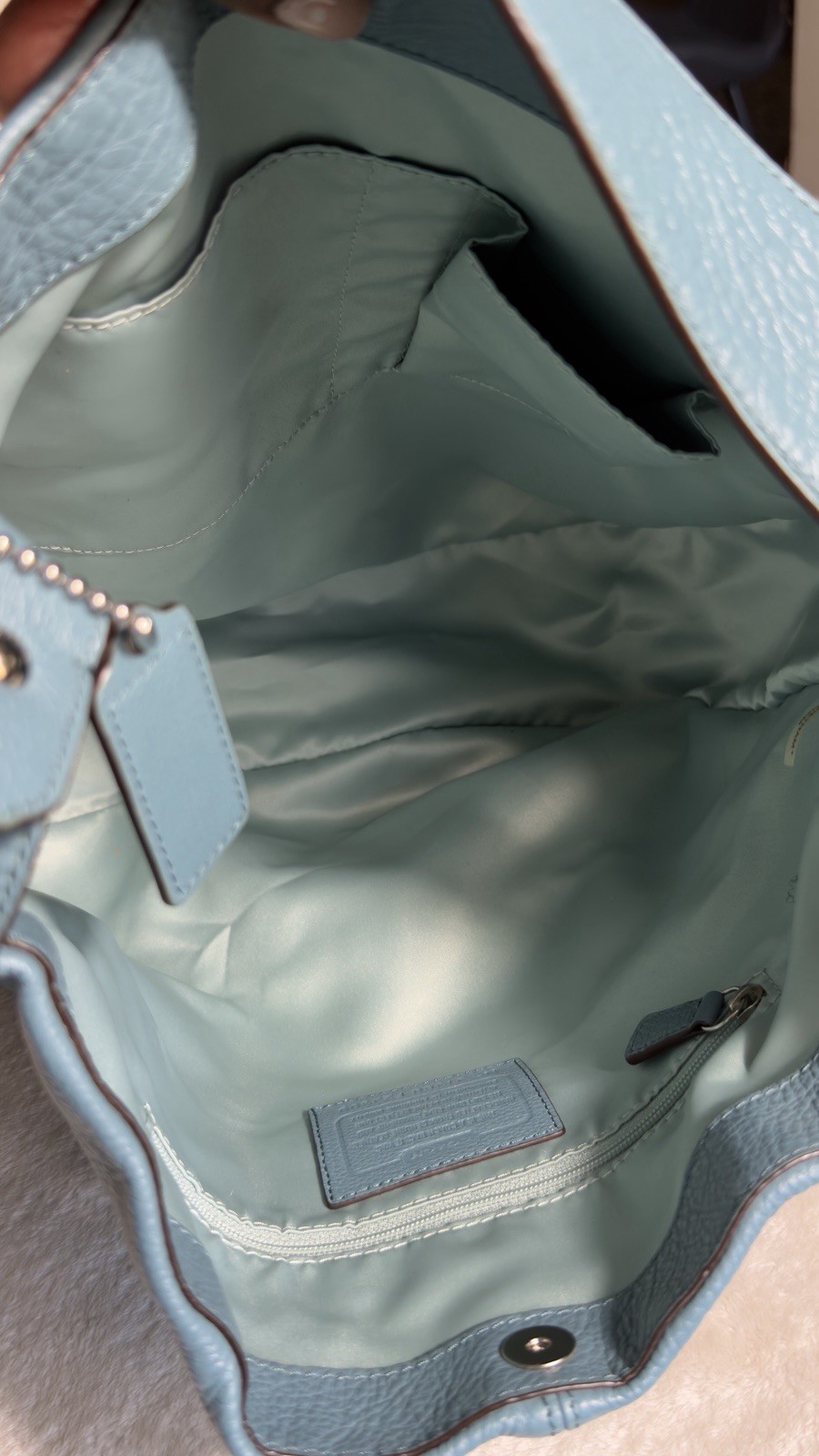 COACH F23309 Avery Blue Pebbled Leather Hobo Shoulder Bag Slouchy Tote Silver HW