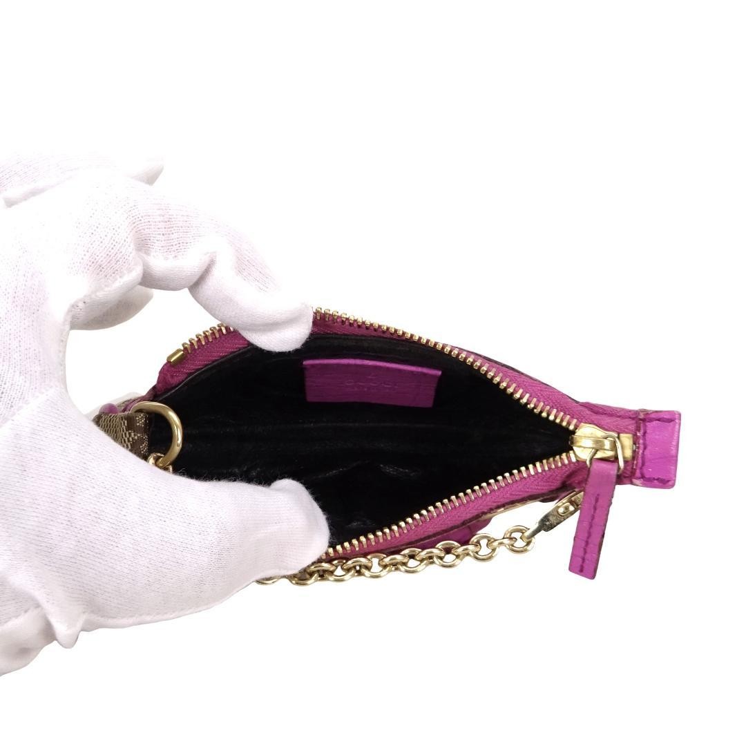 GUCCI Horsebit GG Canvas Leather Chain Pouch Accessory Bag Beige Charm Used