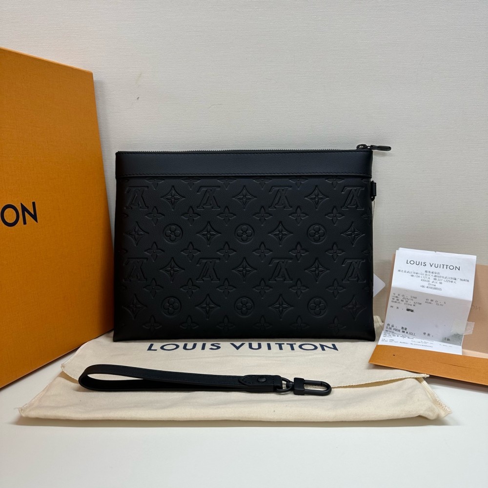 Louis Vuitton Pochette Jour Monogram Embossed Coated Canvas Clutch Bag Black